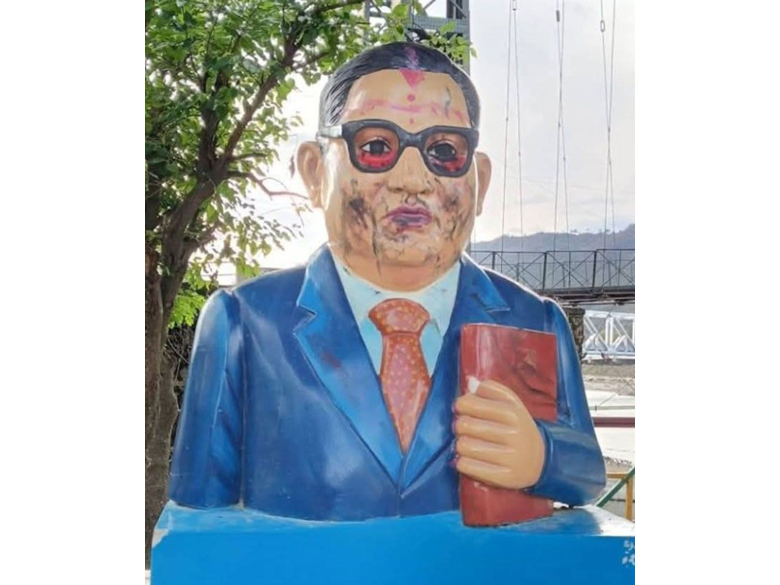 The vandalised statue of BR Ambedkar in Srinagar in Uttarakhand (Photo/ANI)