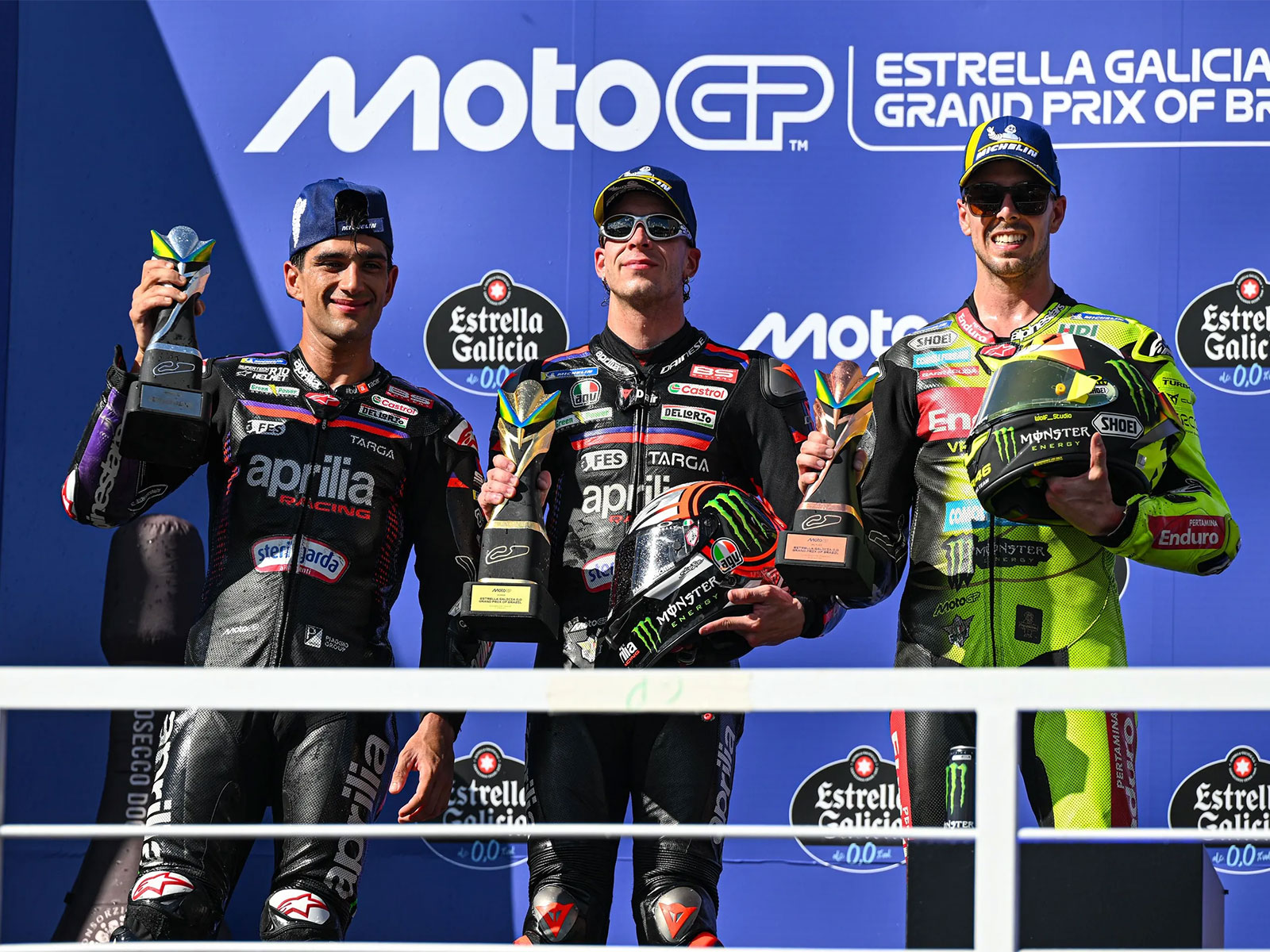MotoGP racers podium celebration (Photo: MotoGP)