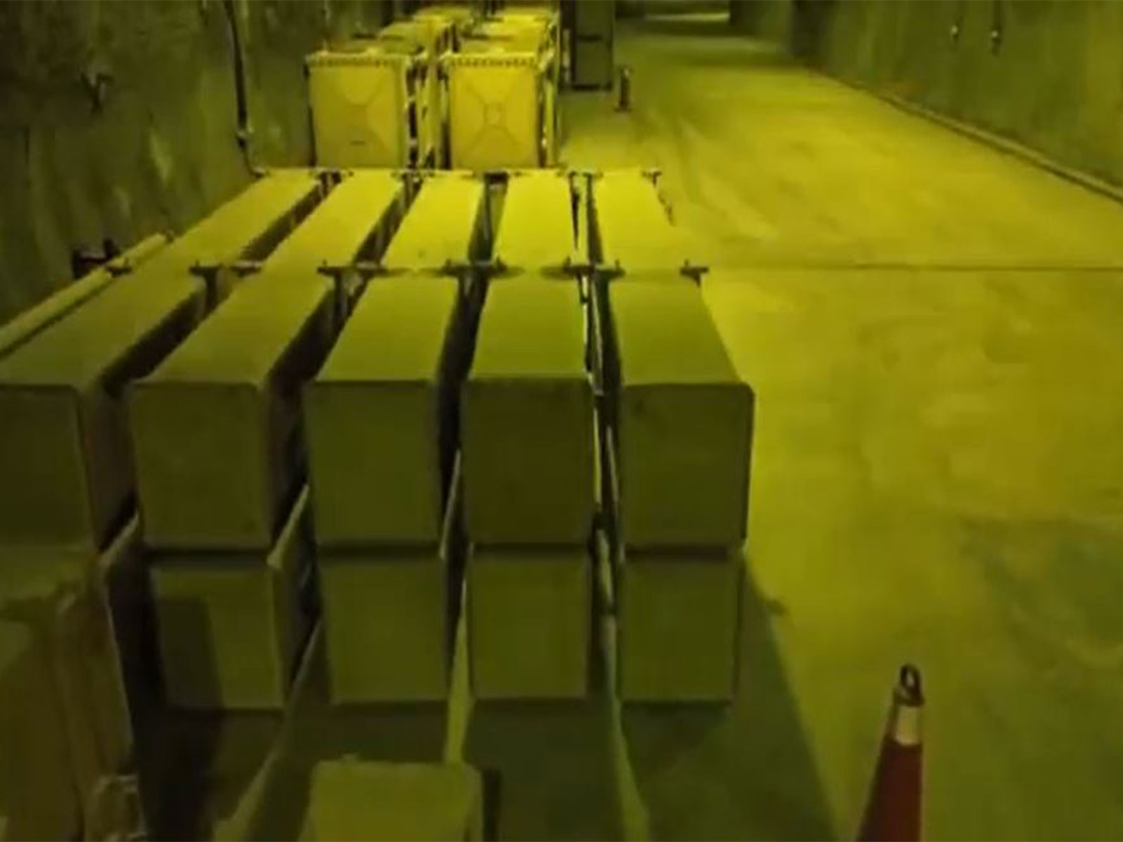 Rows of missile containers lined up inside an underground facility, as shown in footage released by Iranian state media.