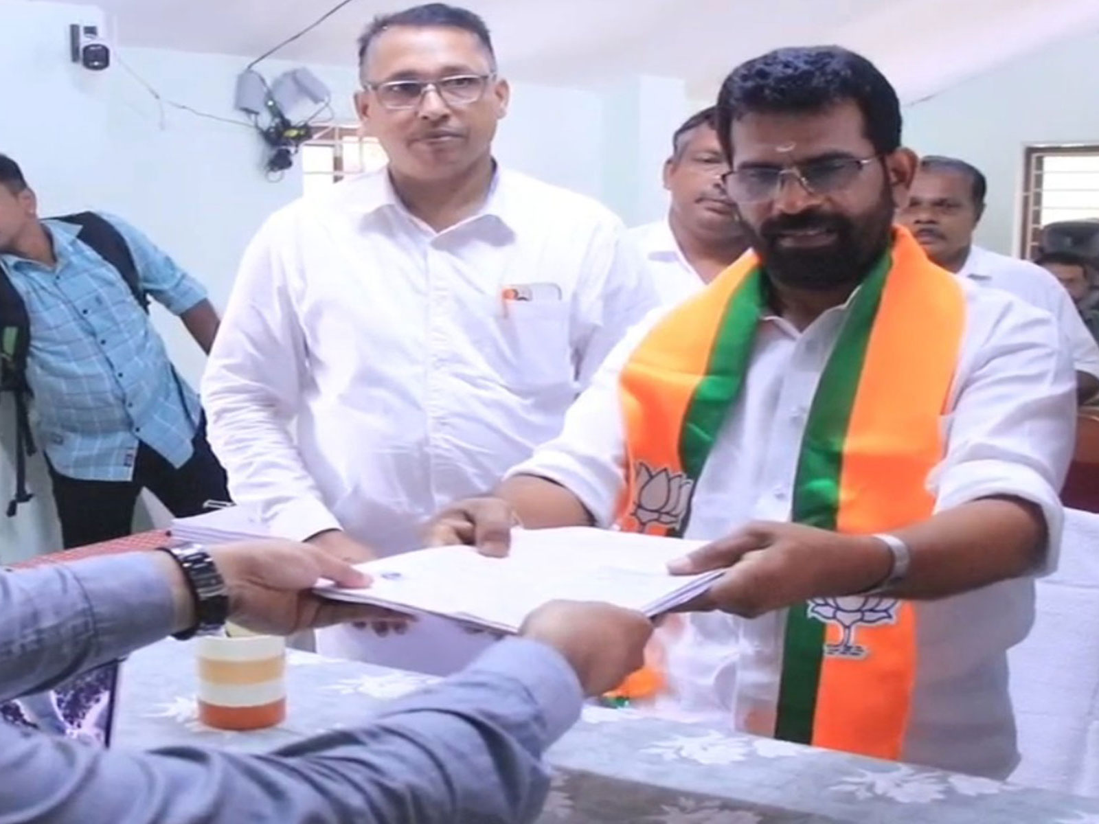 BJP leader K Ranjith files nomination from Dharmadam constituency (Photo/ANI)