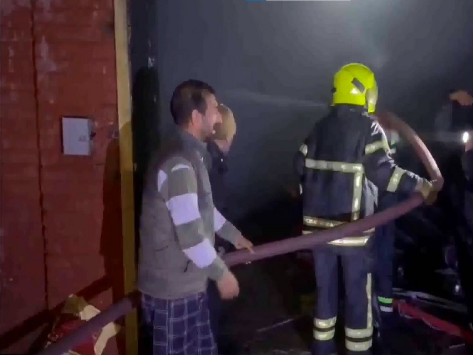 Firefighters at the scene of the polymer factory blaze in Rangreth, Budgam (Photo/ Fire and Emergency Service)