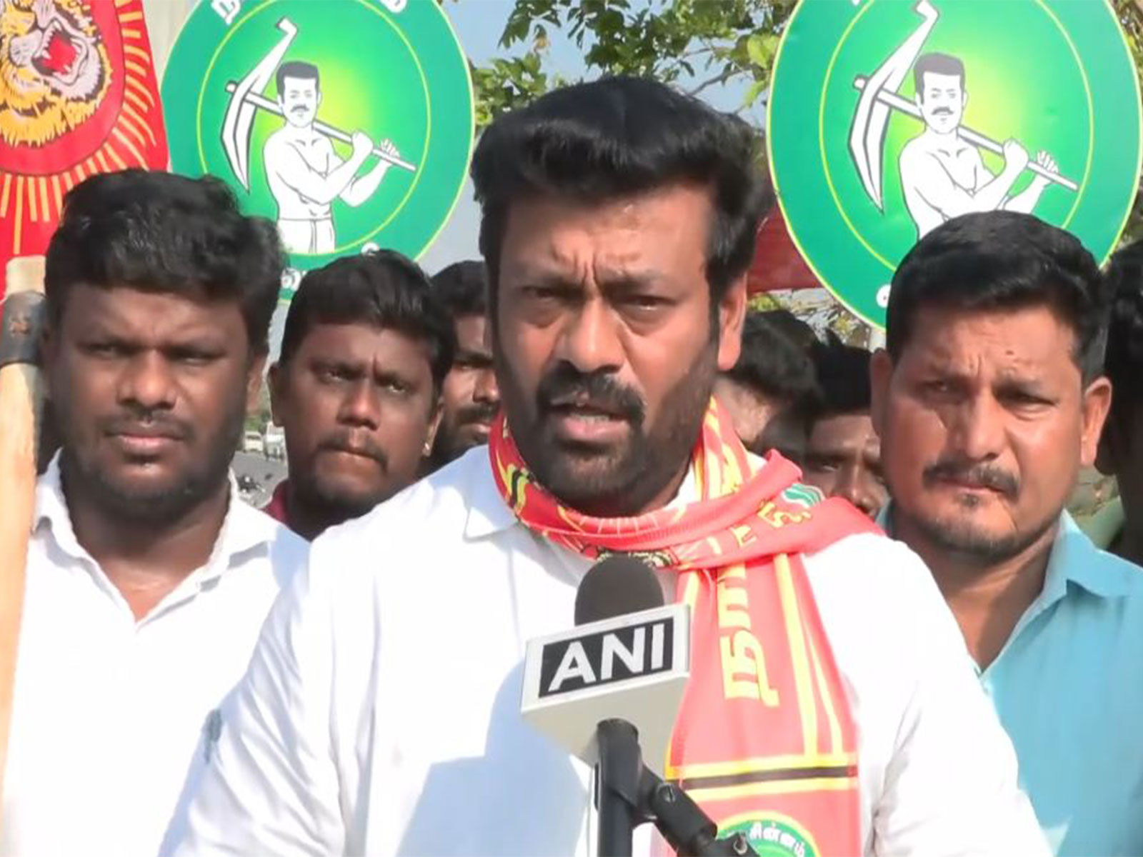 NTK party candidate from Thiruverumbur constituency, Jallikattu Rajesh (Photo/ANI)