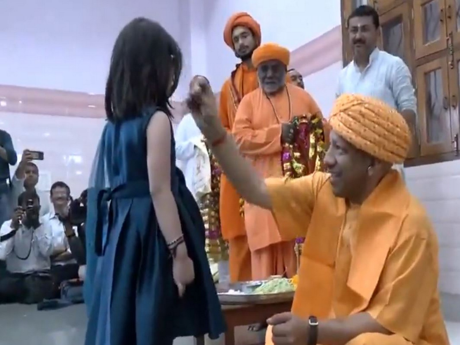 Uttar Pradesh CM Yogi Adityanath performs Kanya Pujan on ninth day of Chaitra Navratri (Photo/ANI)