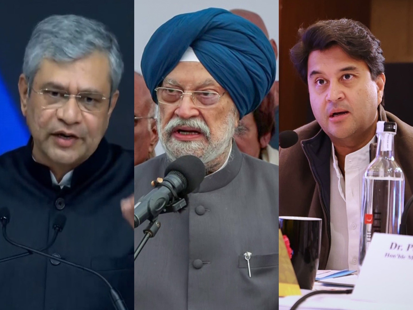 Union Ministers - Ashwini Vaishnaw, Hardeep Puri, Jyotiraditya Scindia (File Photo/ANI)