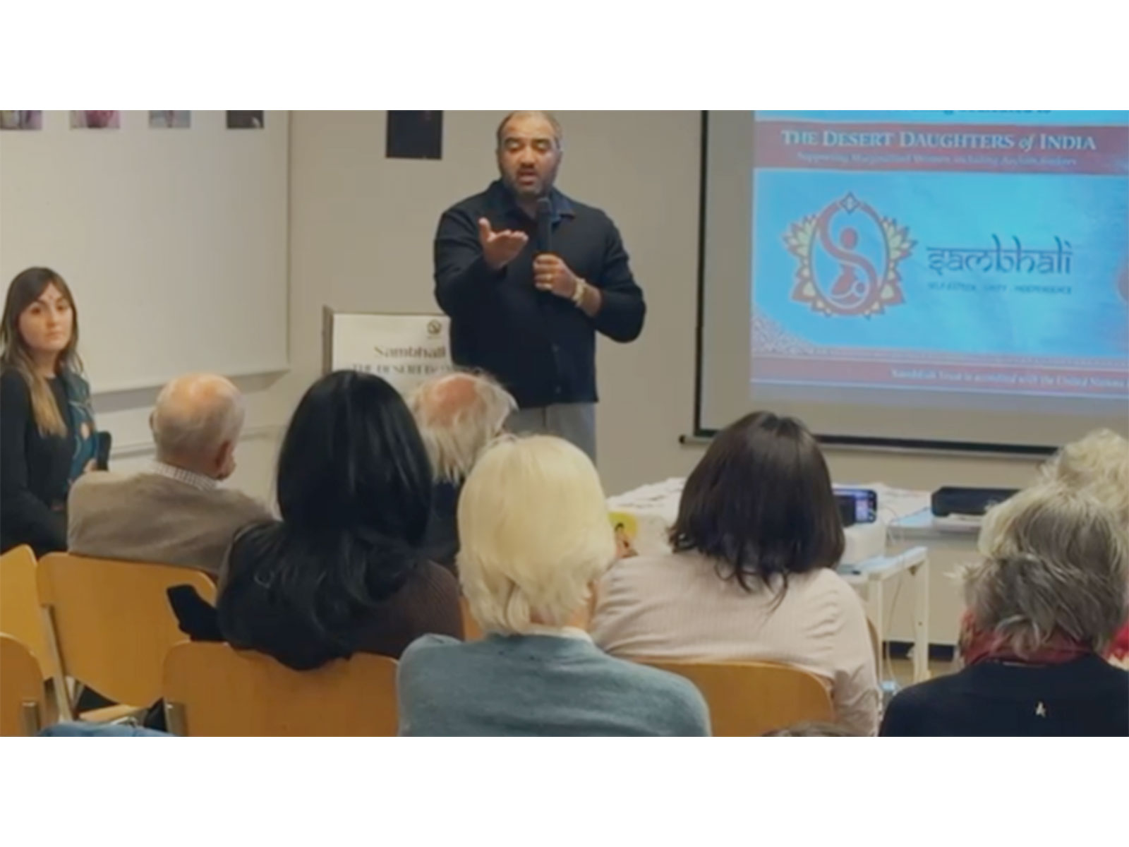 Speaker addresses attendees at the "Desert Daughters of India" event during the UN Human Rights Council session in Geneva (Photo/ANI)