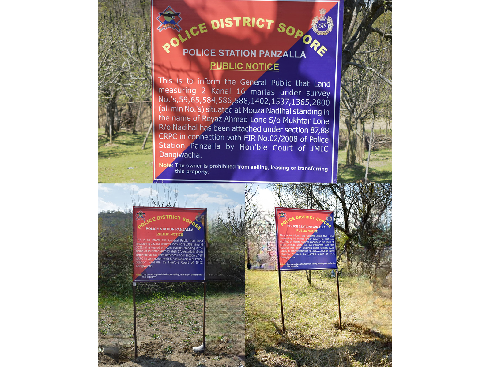 Sopore police attach properties of 3 offenders in E&IMCO case (Photo/Sopore Police)