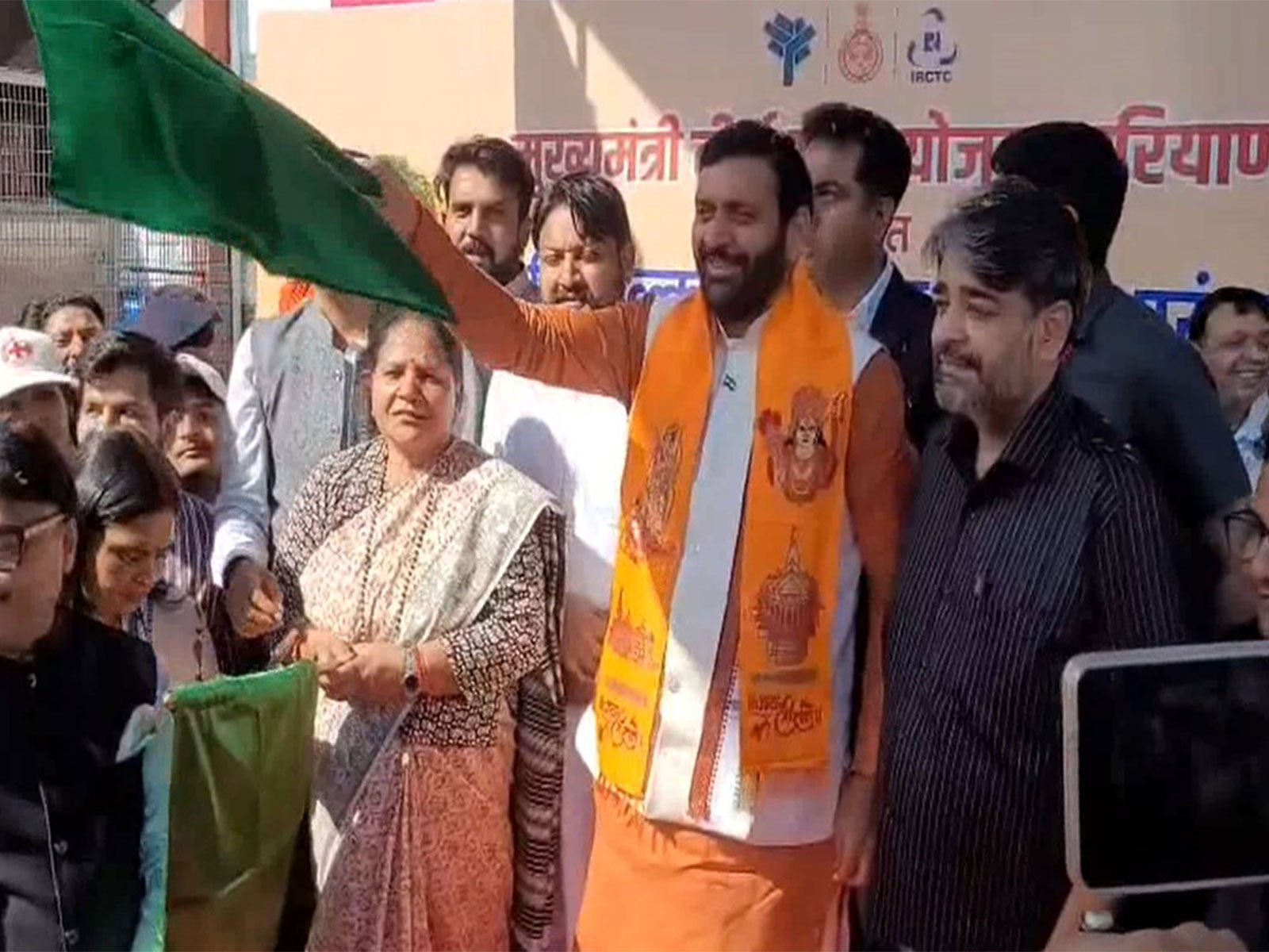 Haryana CM Nayab Singh Saini flags off special train services to Ayodhya (Photo/ANI)