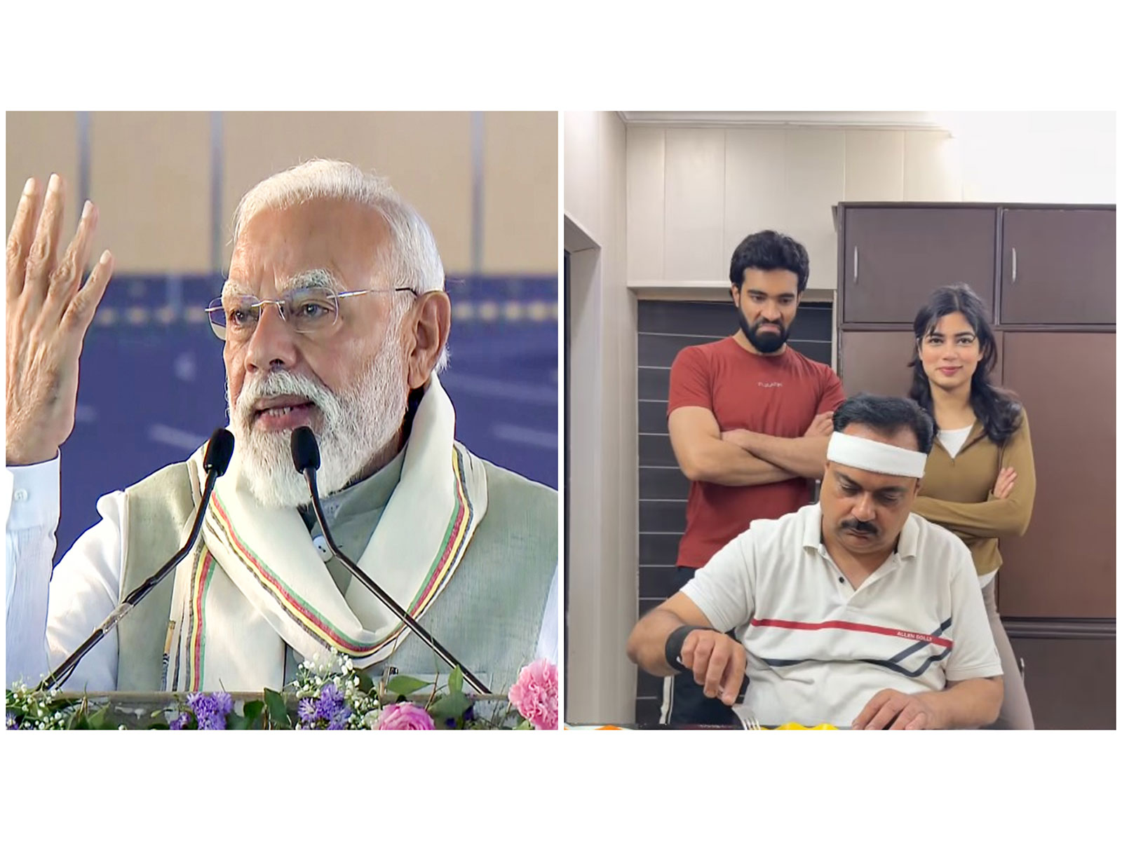 Prime Minister Narendra Modi (L) Yuvraj Dua with his father (R) (File Photos/ANI/@yuvraj.dua)