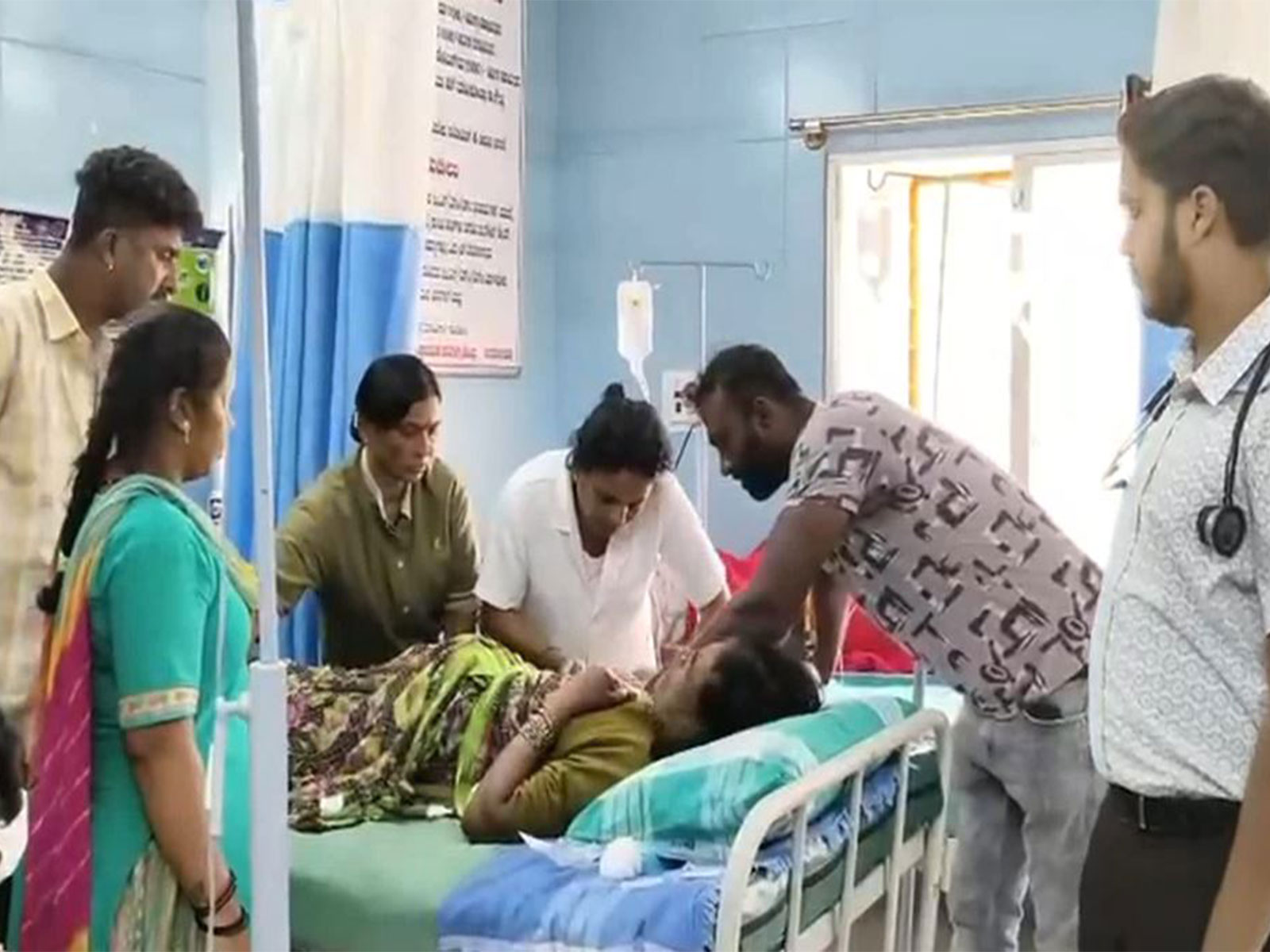Villagers receiving treatment after falling ill due to consuming prasadam during Ram Navami celebrations in Karnataka (Photo/ANI)