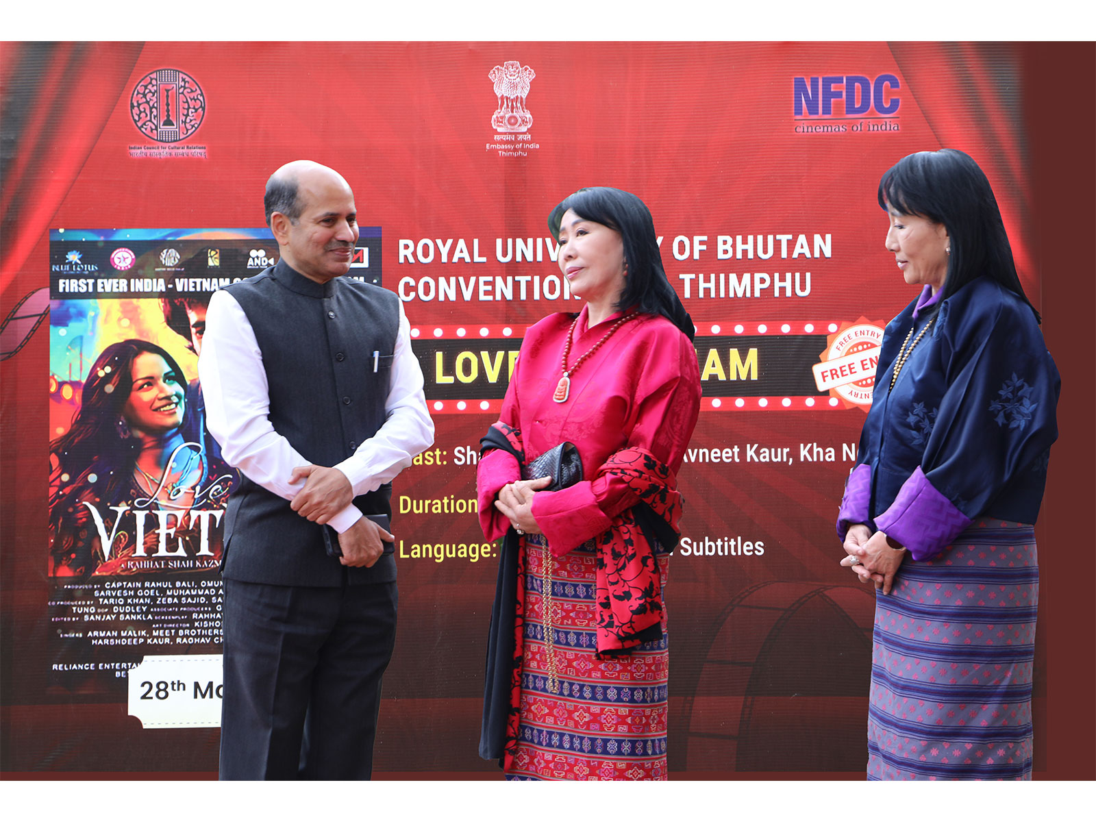 Ambassador of India H.E. Sandeep Arya with Queen Mothers of Bhutan H.M. Dorji Wangmo and H.M. Tseyring Pem