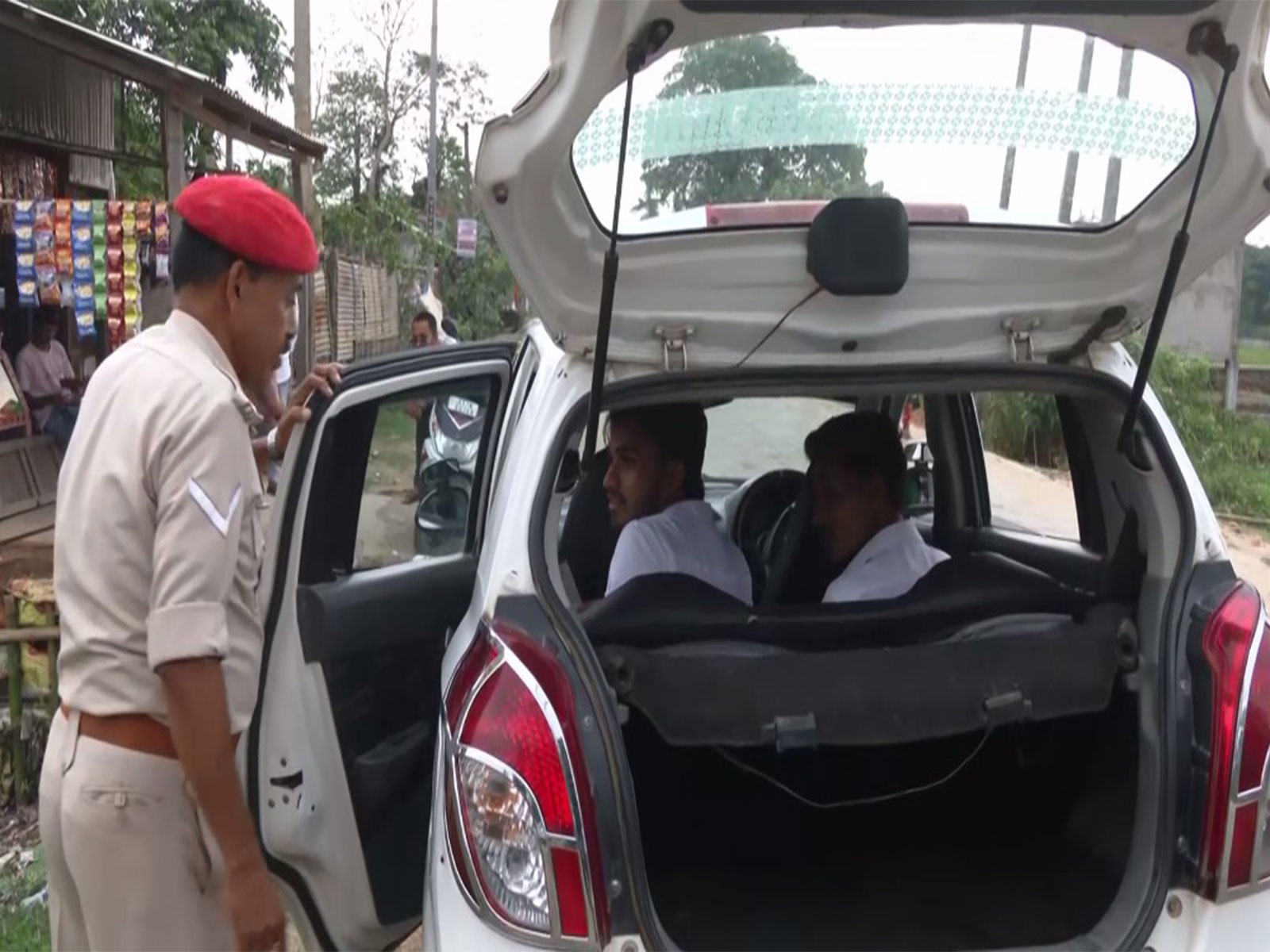 Assam Police conducting vehicle inspections in Sribhumi districts (Photo/ANI)