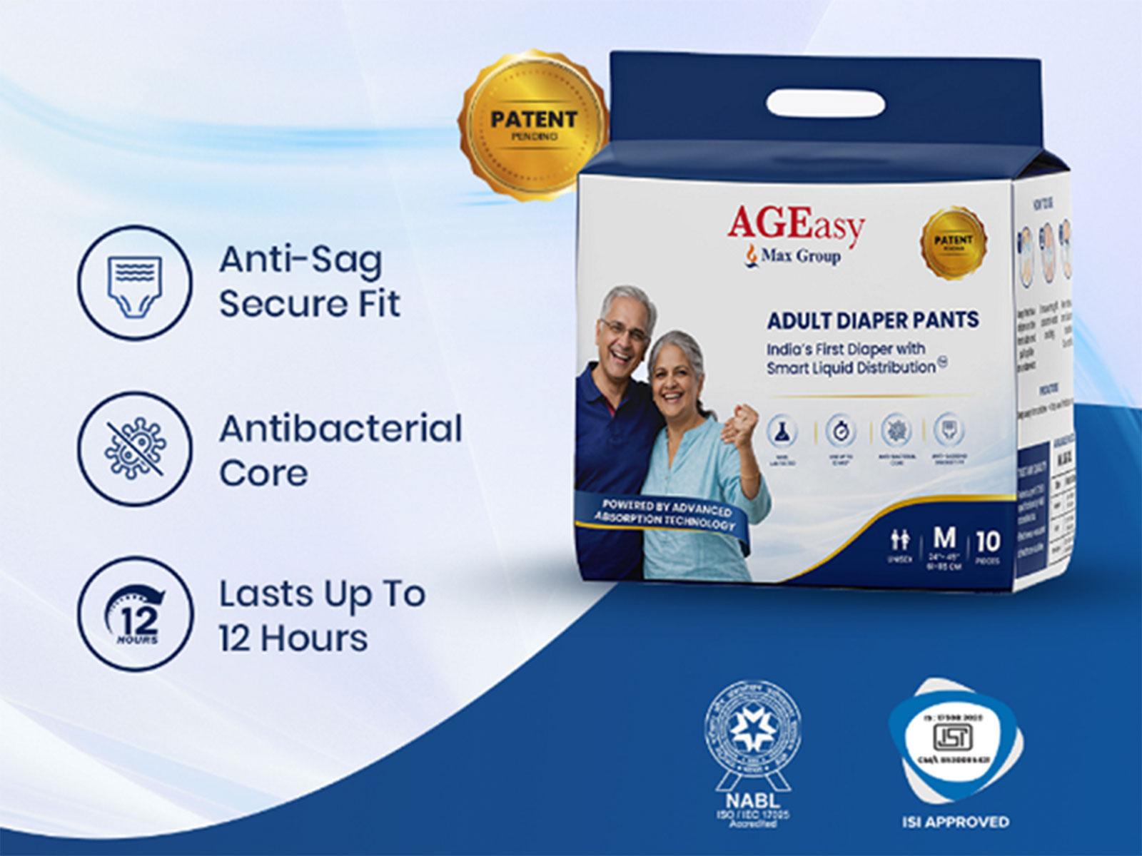 AGEasy Adult Diaper Pants, India's first* with Smart Liquid Distribution™ Technology
