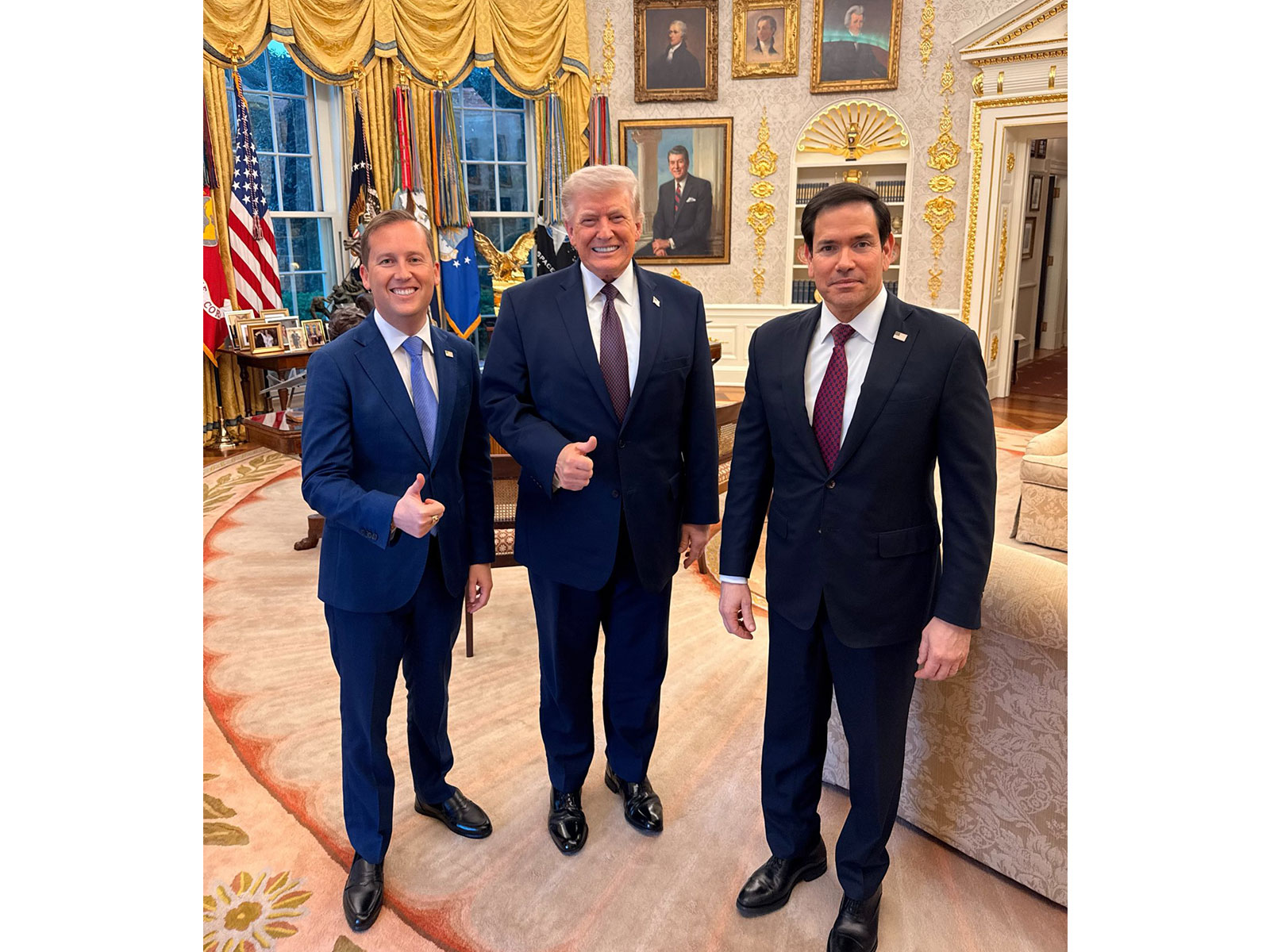  US Ambassador to India, Sergio Gor, US President Donald Trump, US Secretary of State Marco Rubio (Photo: X@USAmbIndia)