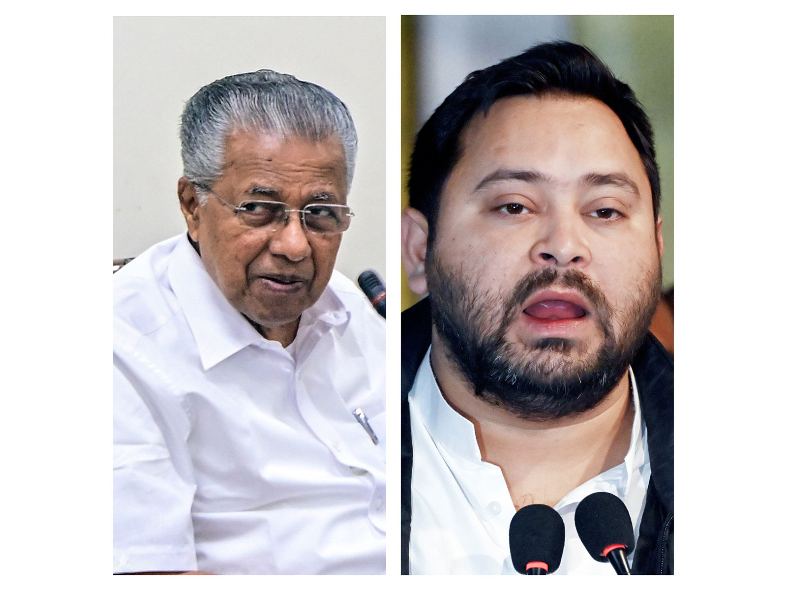 Keralam Chief Minister Pinarayi Vijayan and RJD leader Tejashwi Yadav (File Photo/ANI)