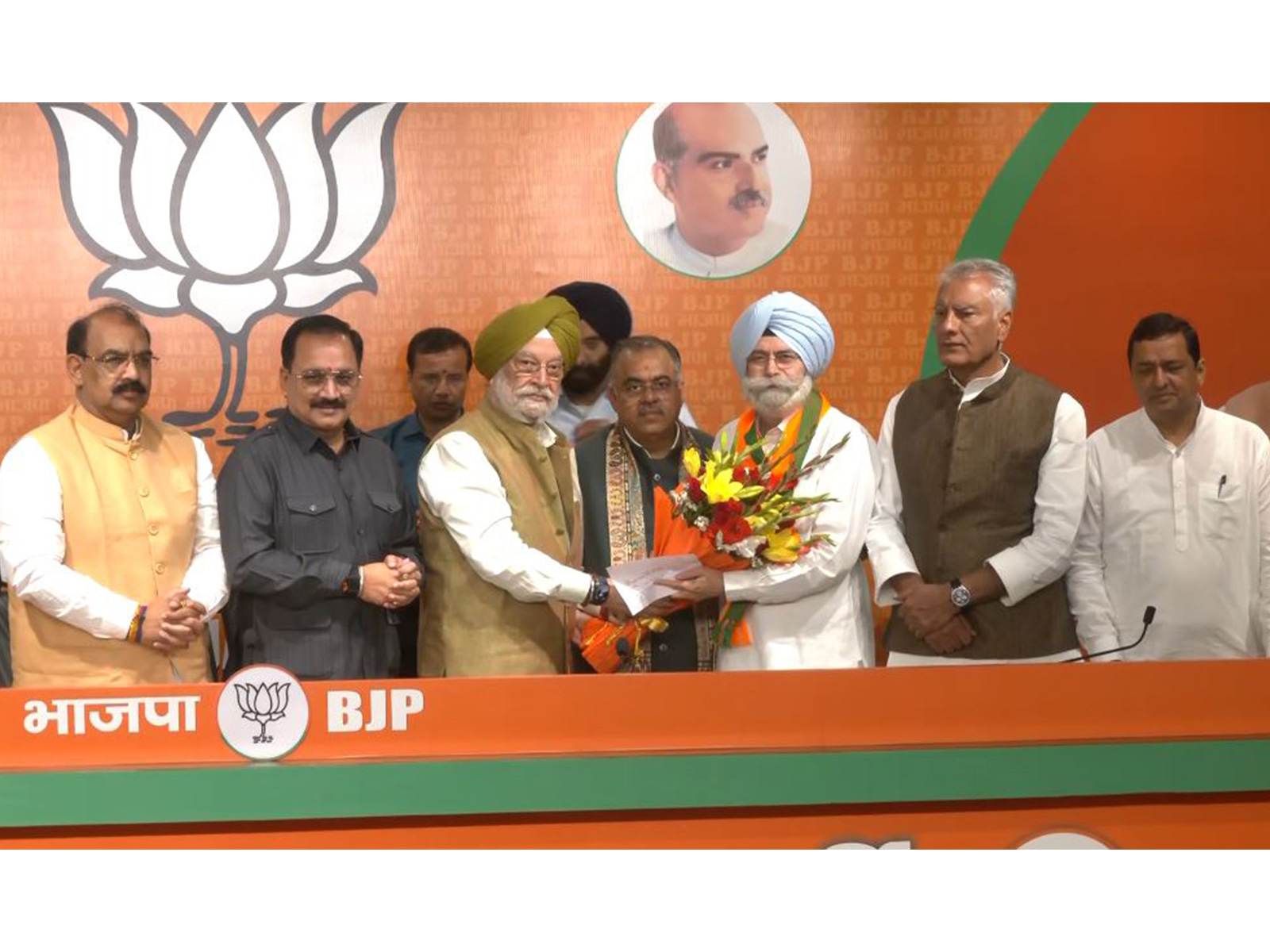 Senior advocate HS Phoolka joins the BJP in Delhi in the presence of Union Minister Hardeep Singh Puri, Delhi Minister Manjinder Singh Sirsa, and other party leaders (Photo/ANI)