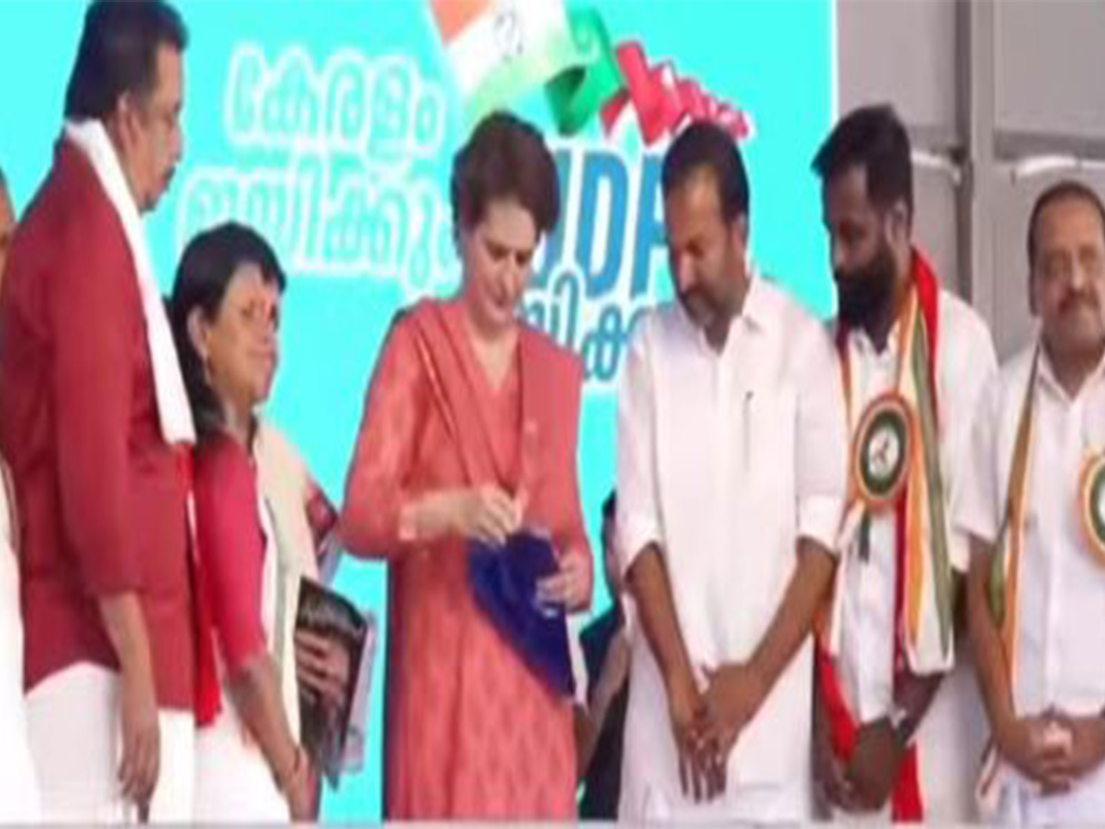 Priyanka Gandhi addresses a public meeting in Kollam, Kerala (Photo/ANI)