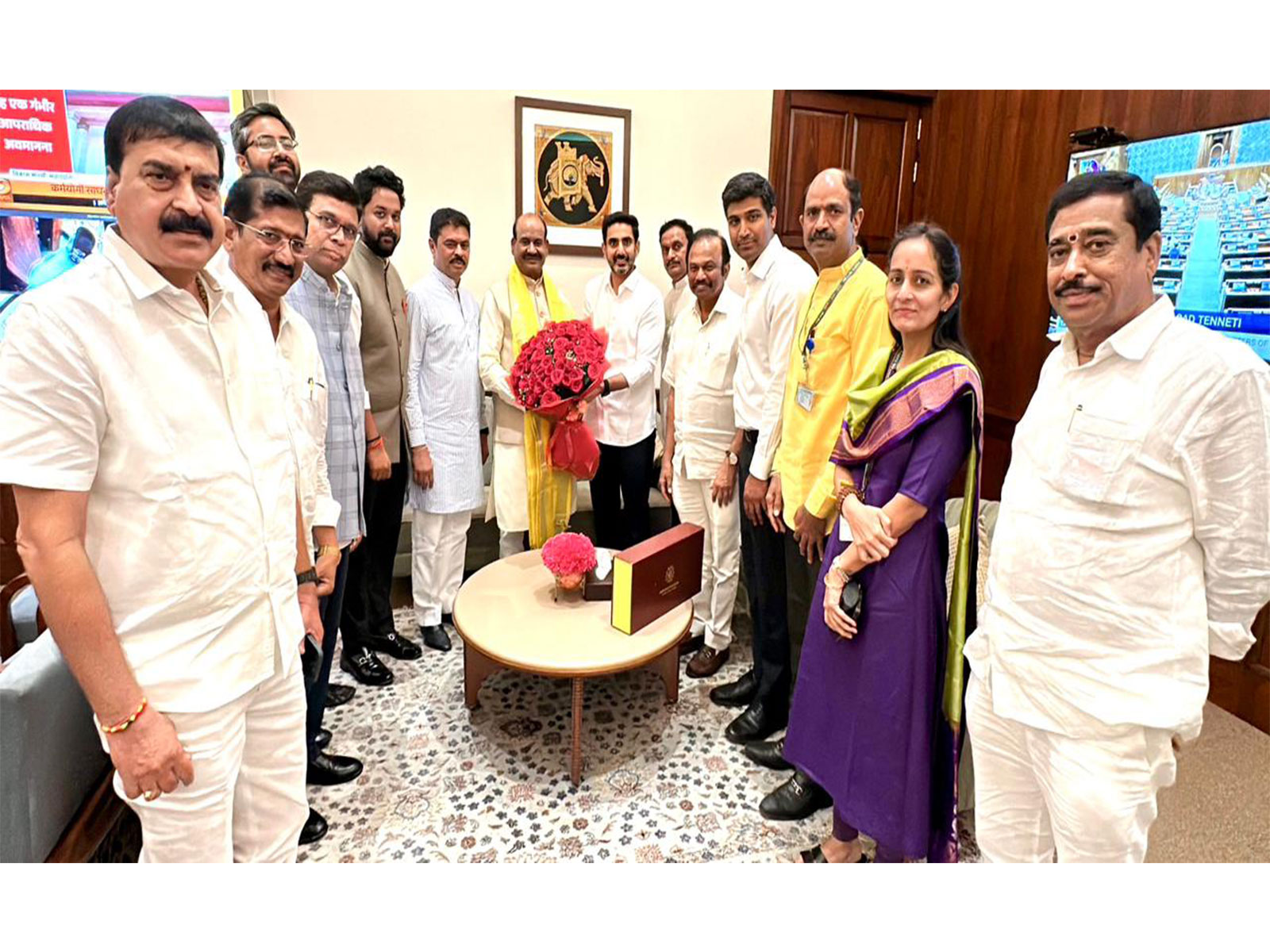 Andhra Pradesh Nara Lokesh led TDP MPs meet LS speaker Om Birla over passing of Reoganisation (Amendment) Bill, 2026 (Photo/ANI)
