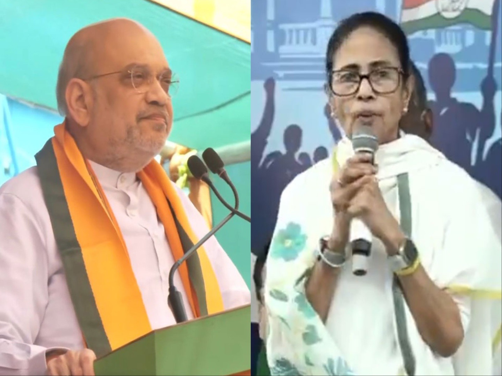 Union Home Minister Amit Shah (L) and West Bengal Chief Minister Mamata Banerjee (Photo/ANI)
