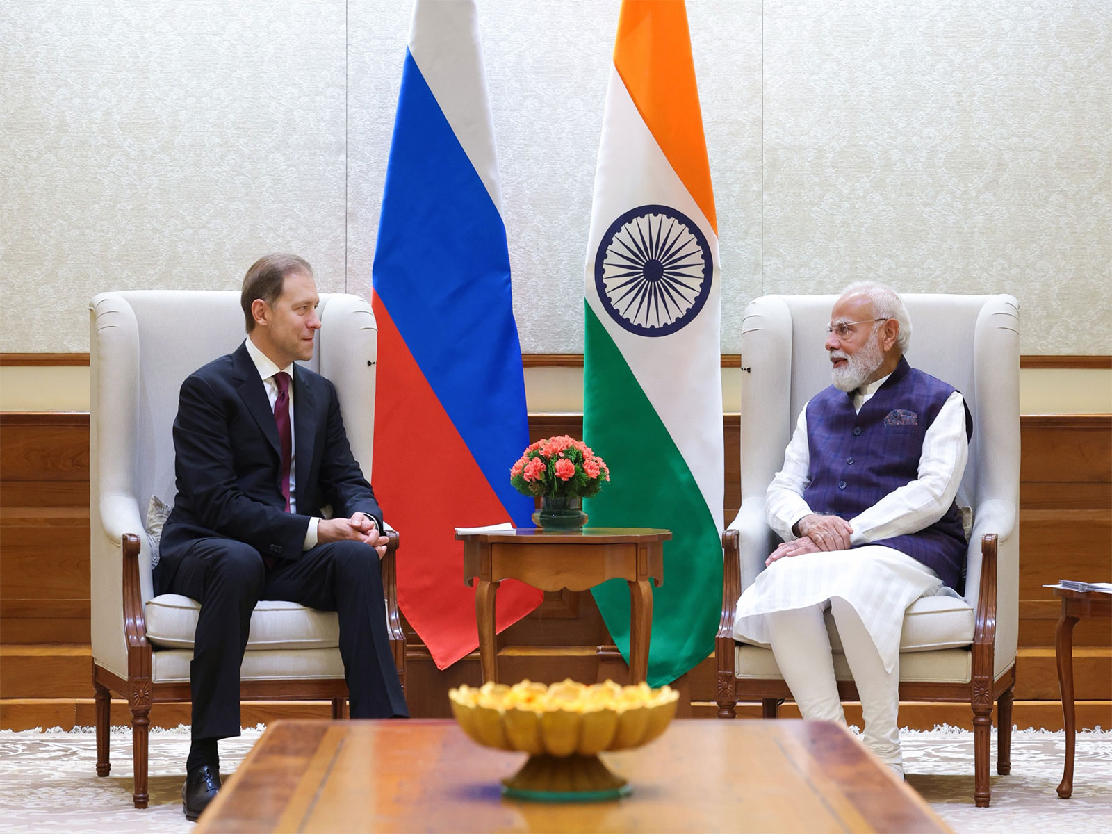 Prime Minister Narendra Modi meets Russia's First Deputy Prime Minister Denis Manturov in New Delhi. (Photo: X/@narendramodi)