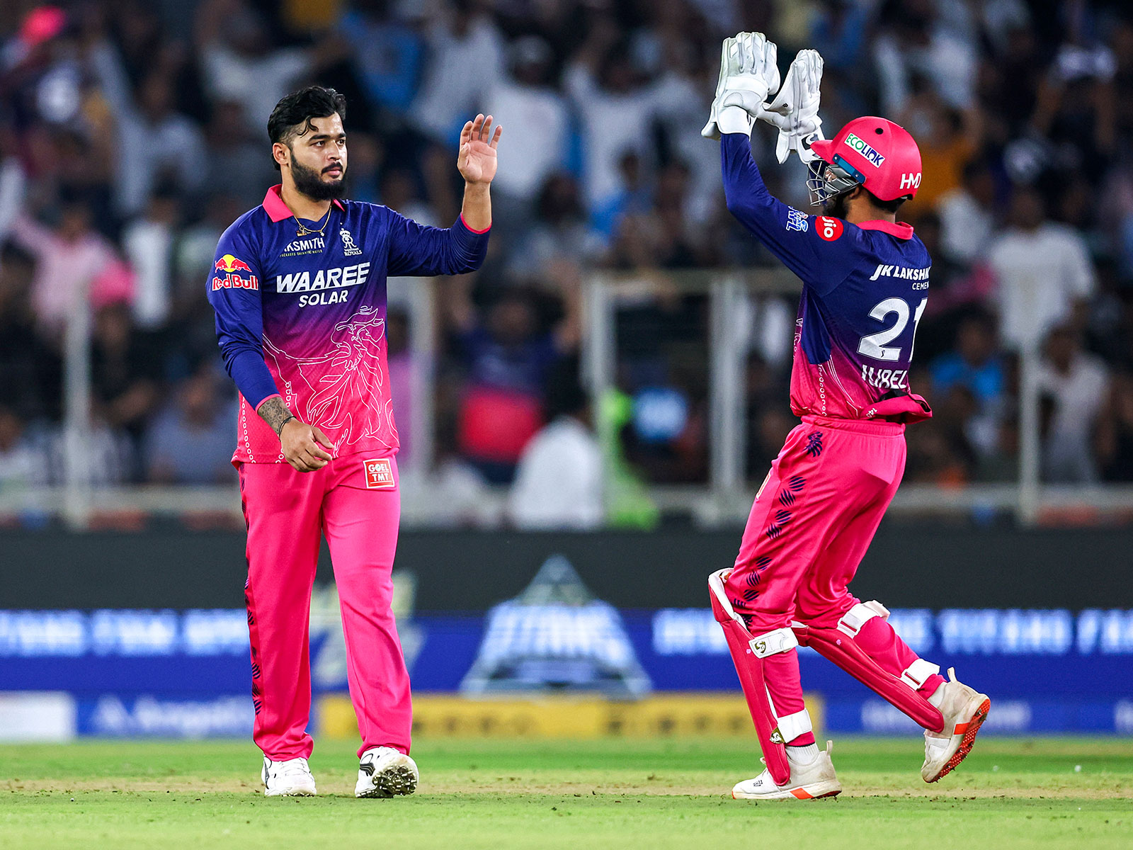 Riyan Parag (L) and Dhruv Jurel (R) celebrating (Photo: ANI)
