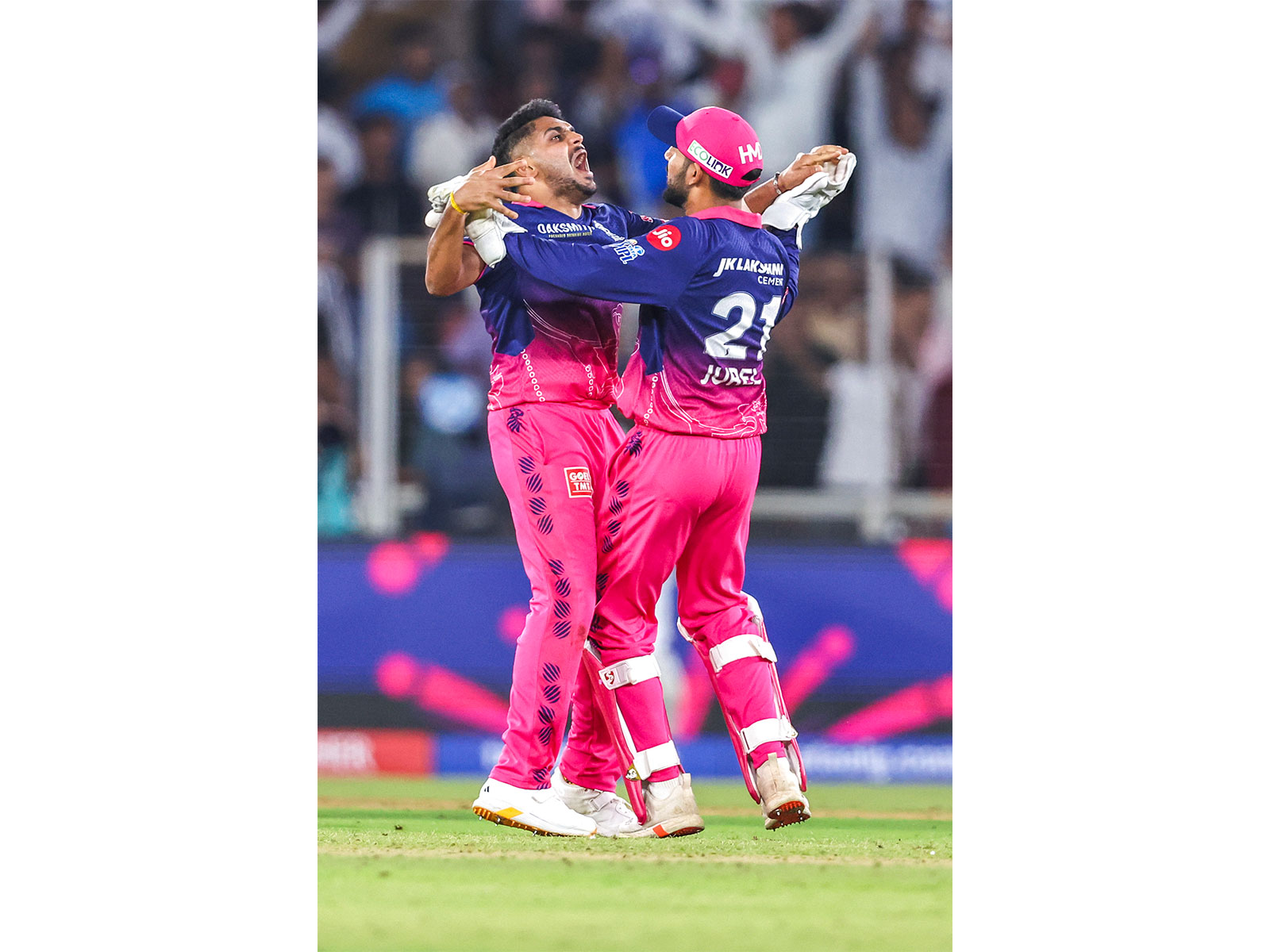 Tushar Deshpande celebrating the wicket Rashid Khan (Photo: ANI)