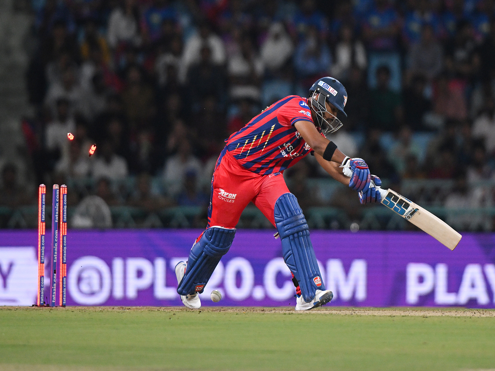 Nicholas Pooran getting bowled. (Photo: ANI)
