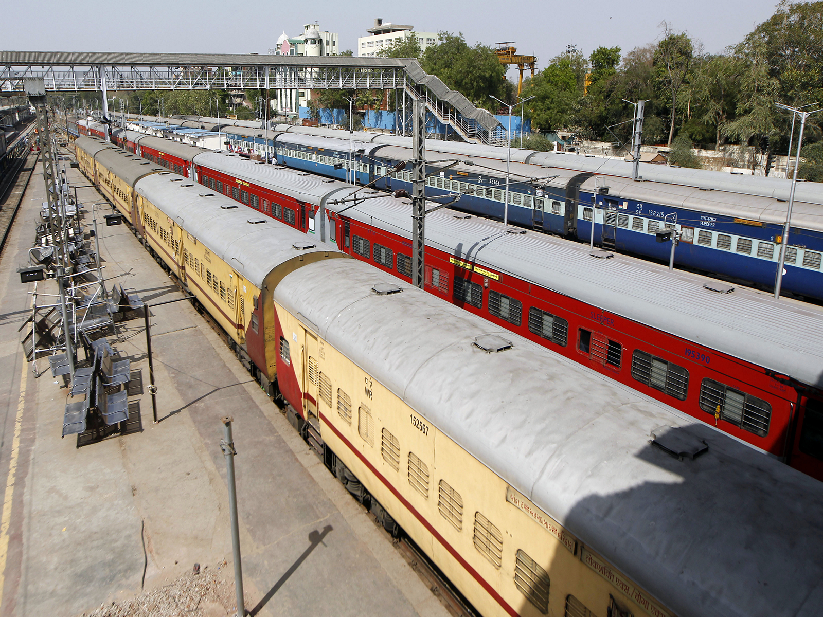 Trains are seen parked at a railway station. (File Photo/ANI)