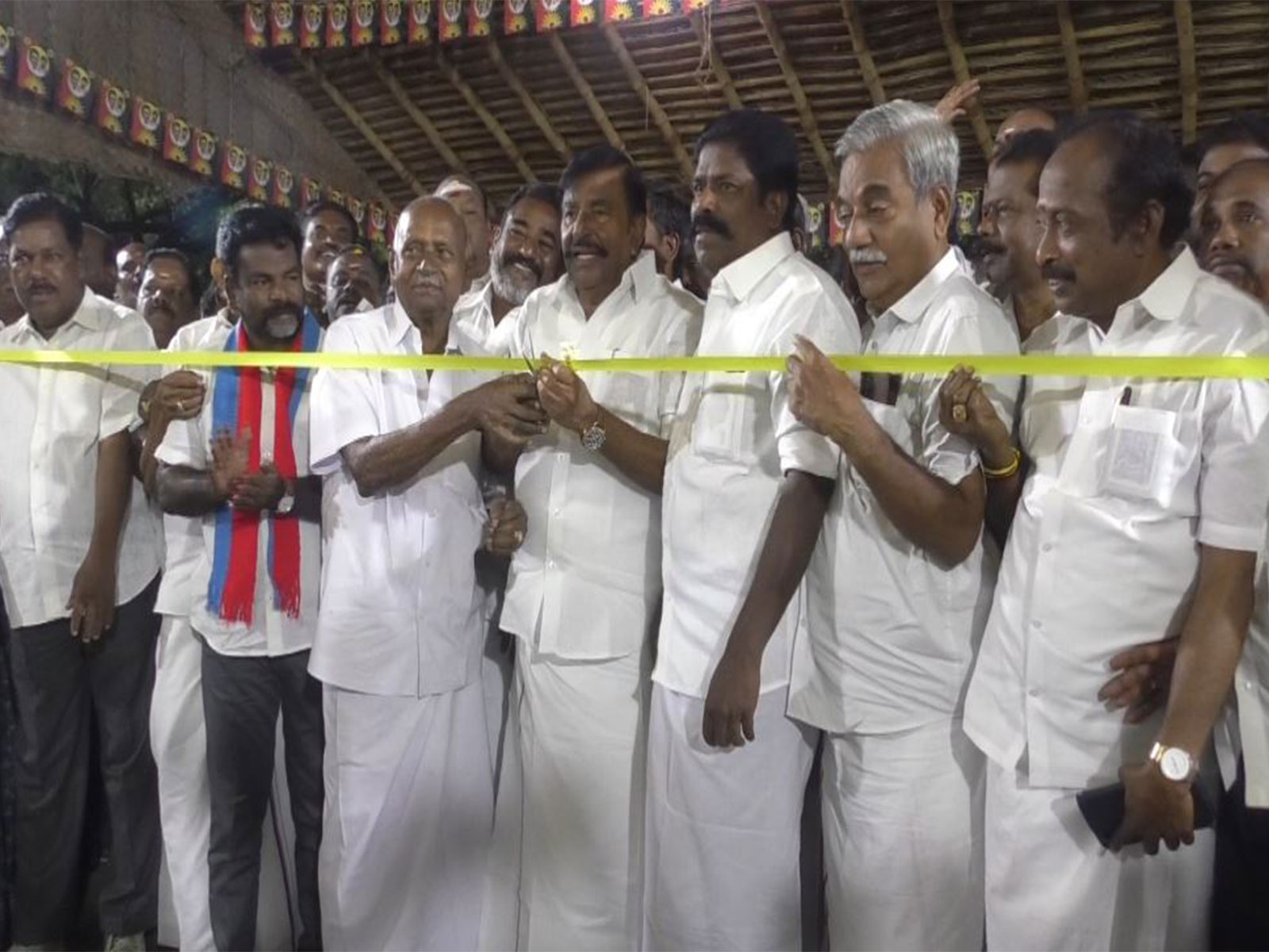 DMK leader K N Nehru inaugurates the party's election campaign office in Tiruchirappalli West Assembly constituency (Photo/ANI)