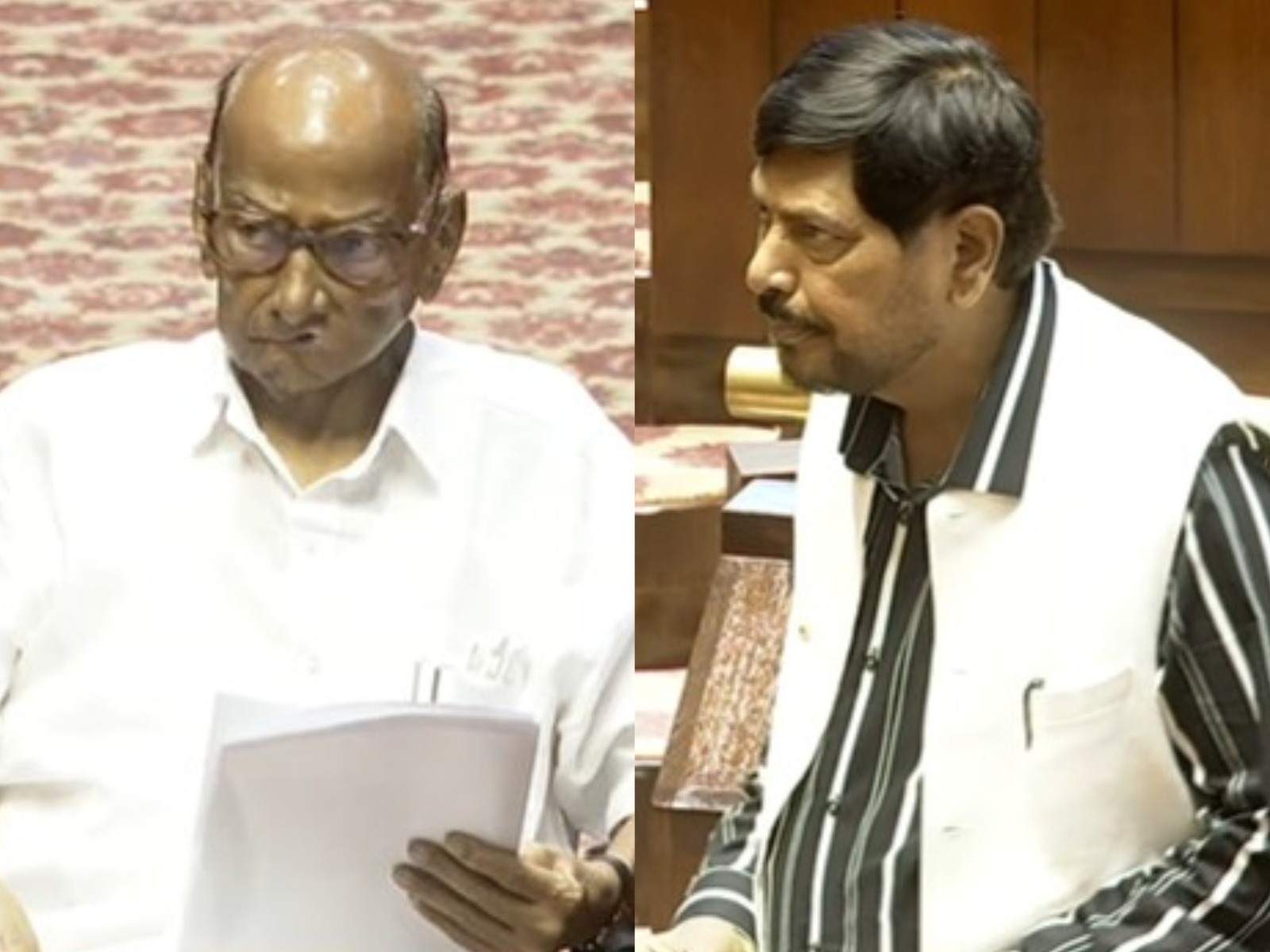 NCP(SCP) chief Sharad Pawar and Union Minister Ramdas Athawale (Photo/Sansad TV)