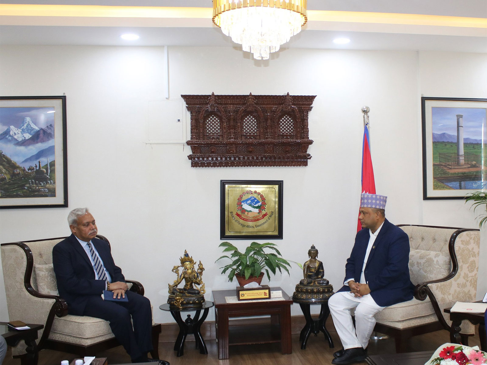 Indian Ambassador to Nepal, Naveen Srivastava with Nepal's Foreign Minister Shishir Khanal (Photo: X@MofaNepal)