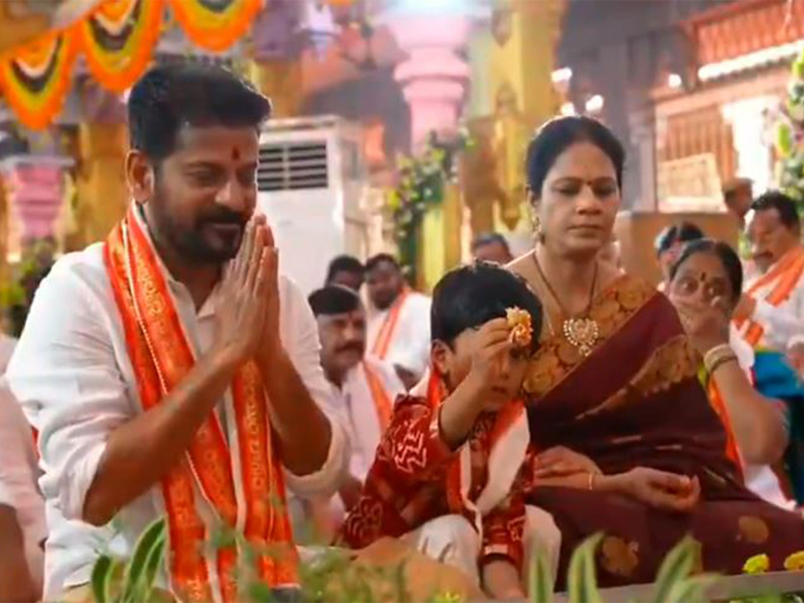 Telangana CM Revanth Reddy,along with his family members, performed Bhoomi Pooja (Photo/ Telanagana CMO)
