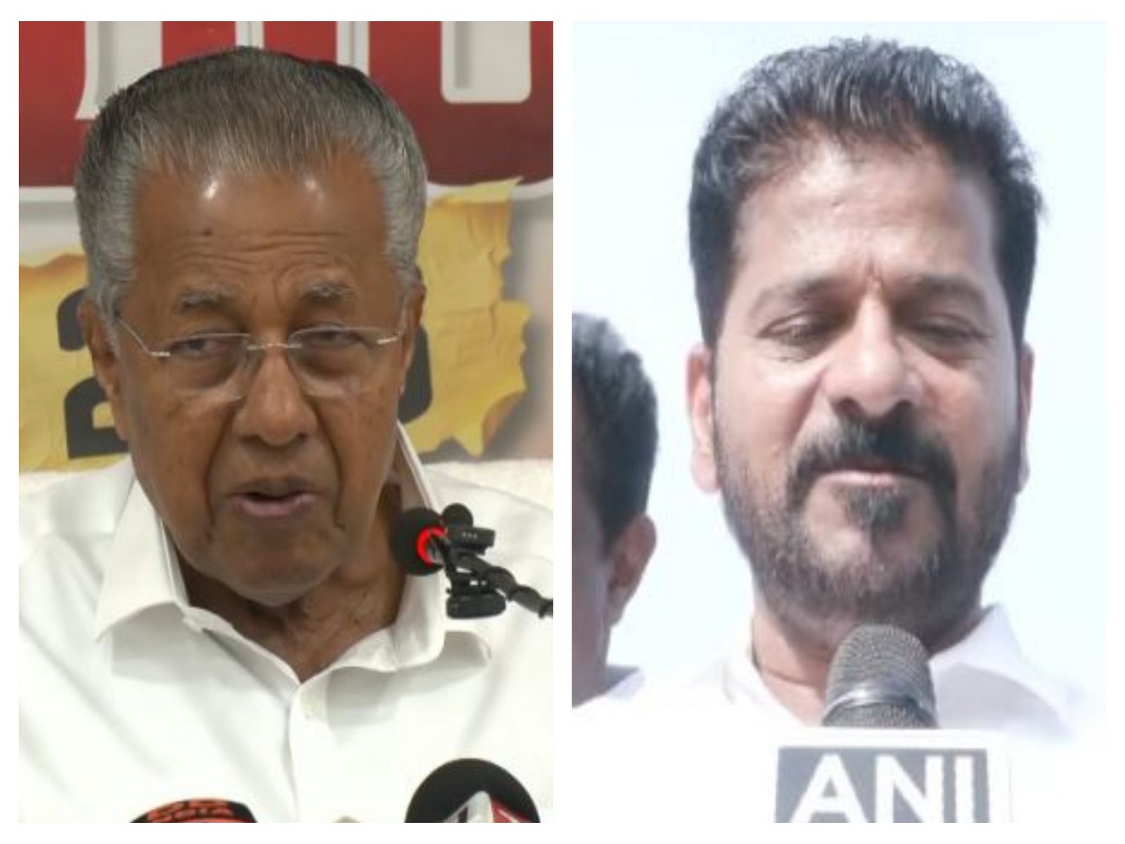 The chief minister of Keralam Pinarayi Vijayan (left) and Telangana CM Revanth Reddy (Photos/ANI)
