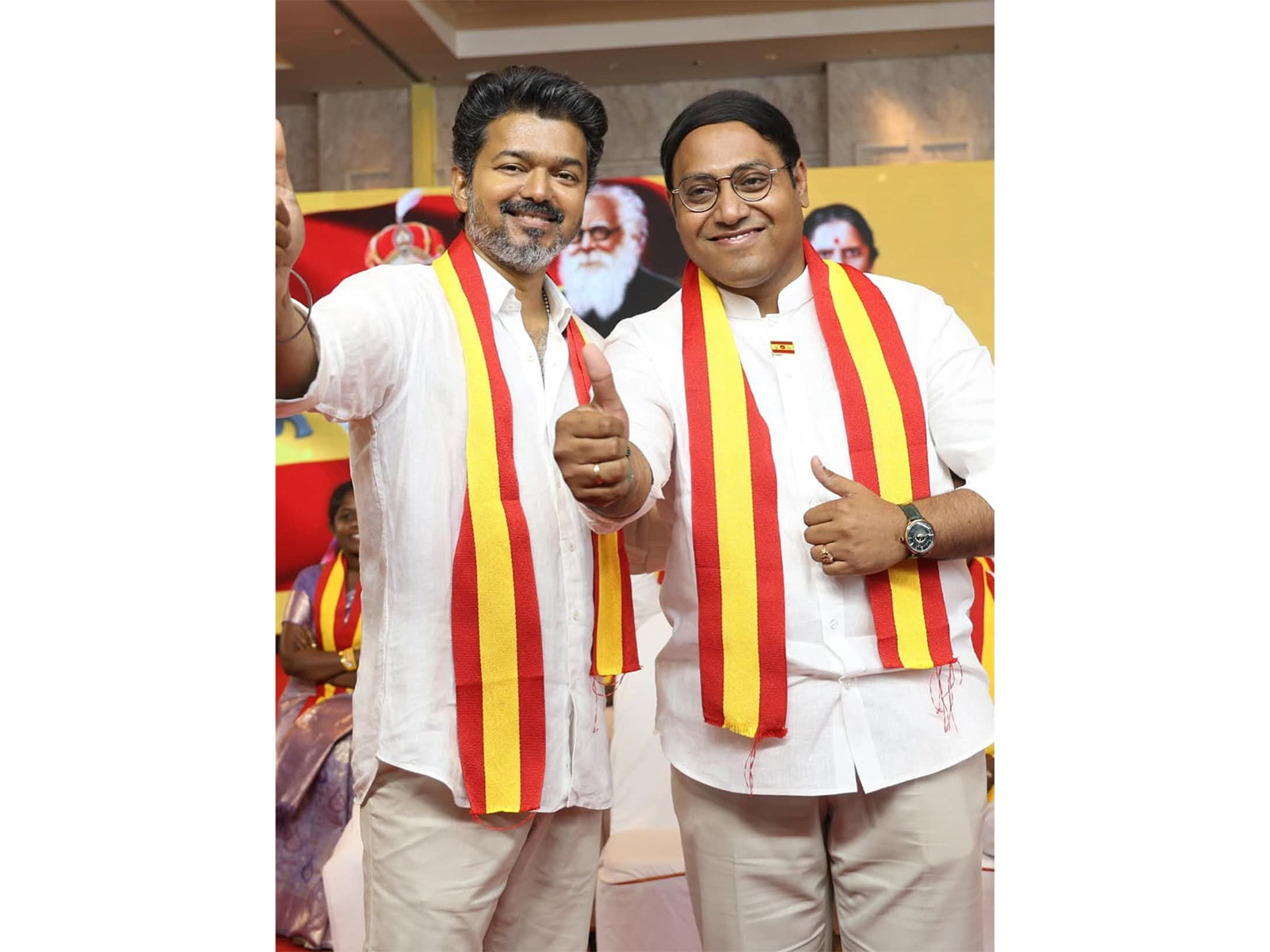 TVK chief Vijay with party candidate Sathiyakumar (Photo: TVK)