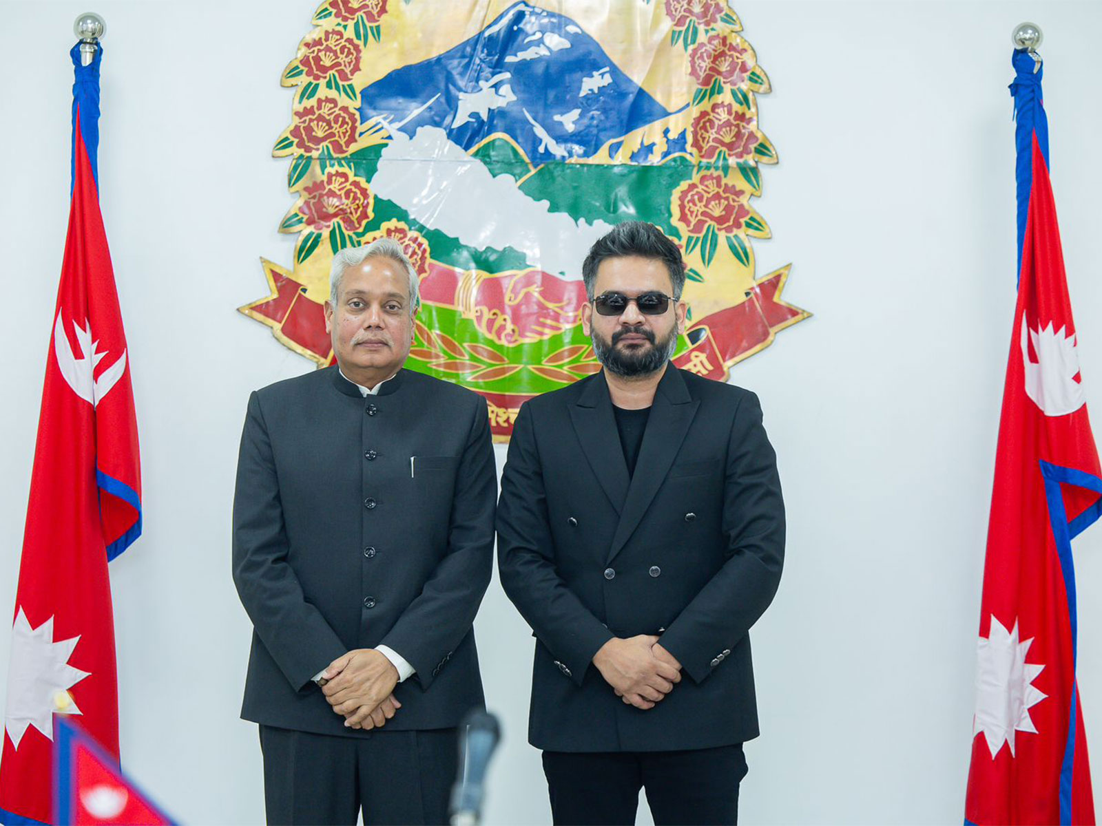Nepal Prime Minister Balendra "Balen" Shah (right) poses during an official engagement at the Prime Minister's Office in Singhadurbar, Kathmandu. (Image Source: Nepal PMO)