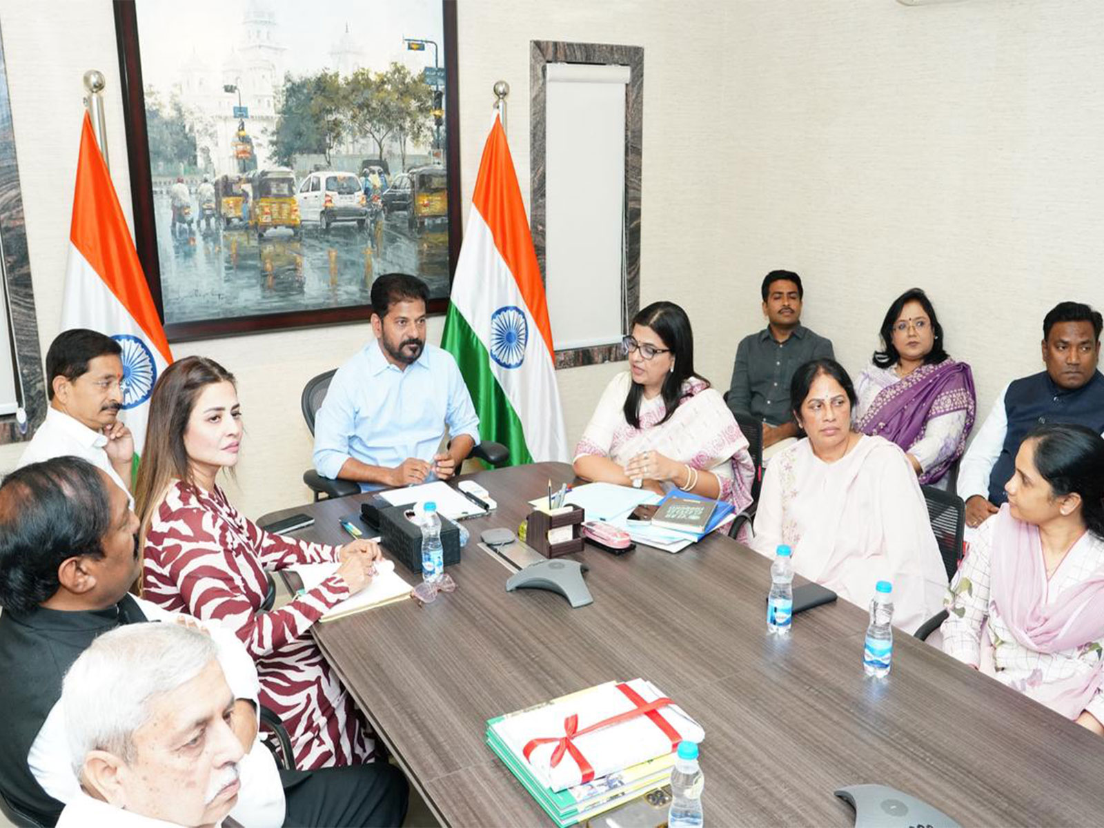Telangana Chief Minister A Revanth Reddy meeting with representatives of various corporate companies. (Photo/CMO)