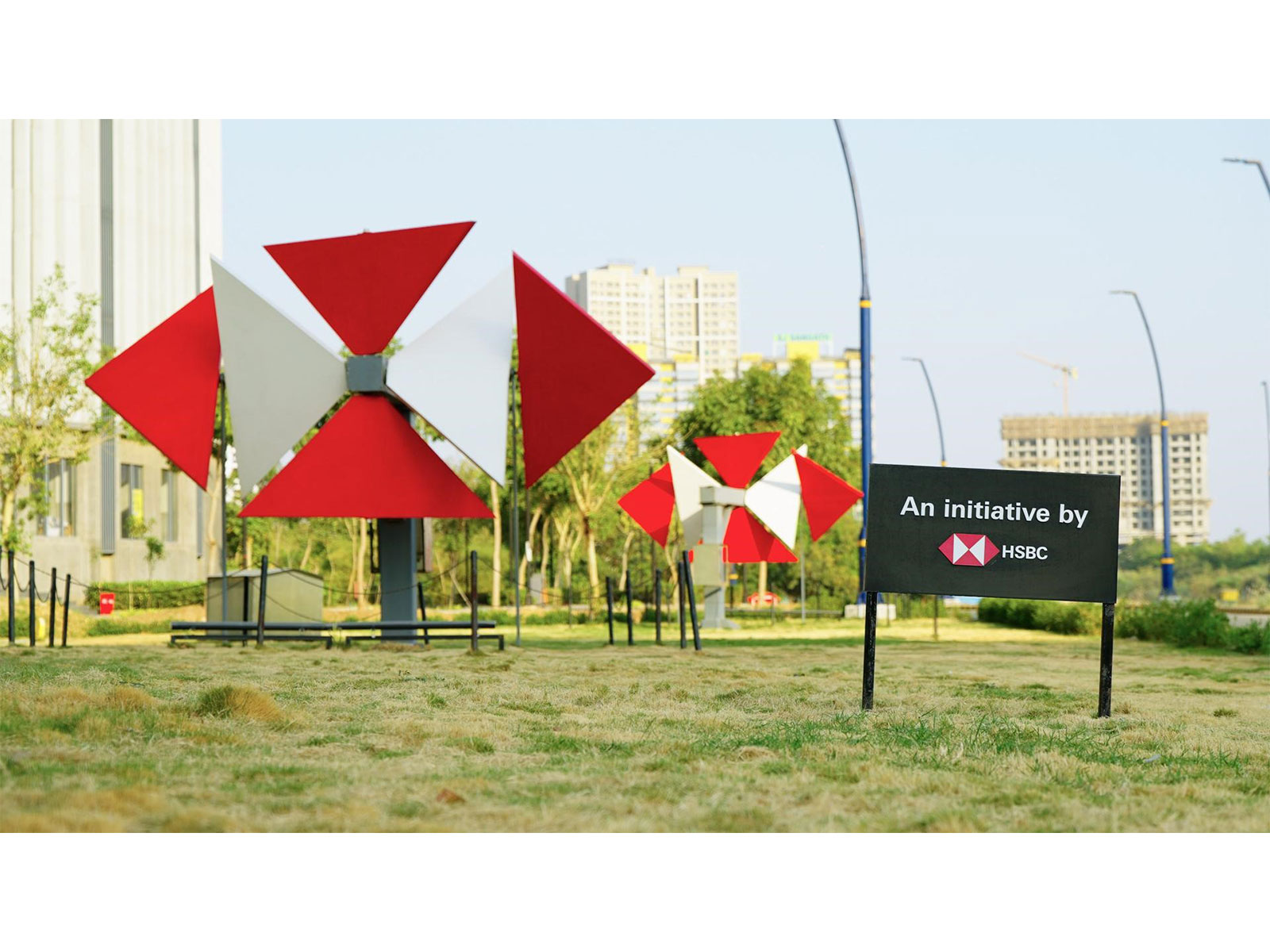 A dynamic sculpture of HSBC's Living Hexagon that moves with the breeze at GIFT City. (Photo/ HSBC)