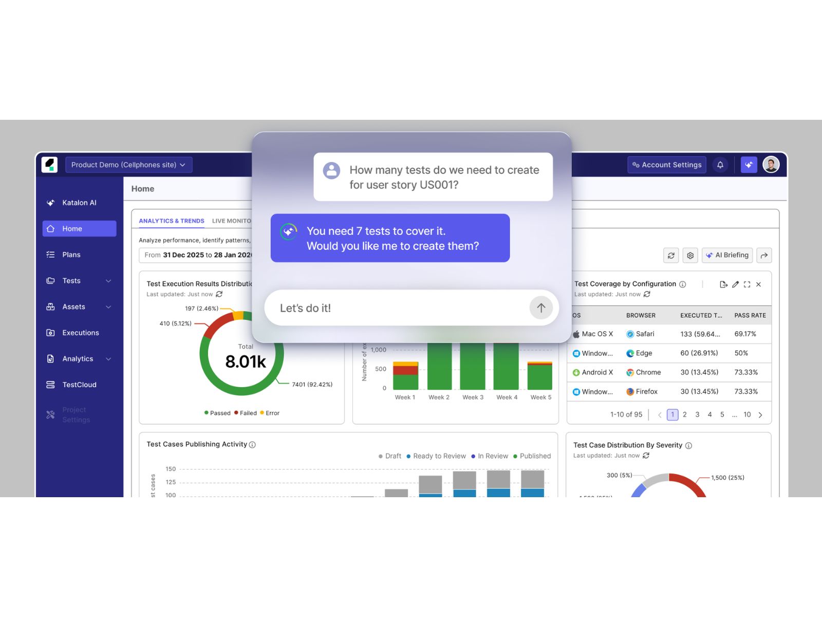 Interface of Katalon True Platform and Katalon AI Assistant. Source: Katalon