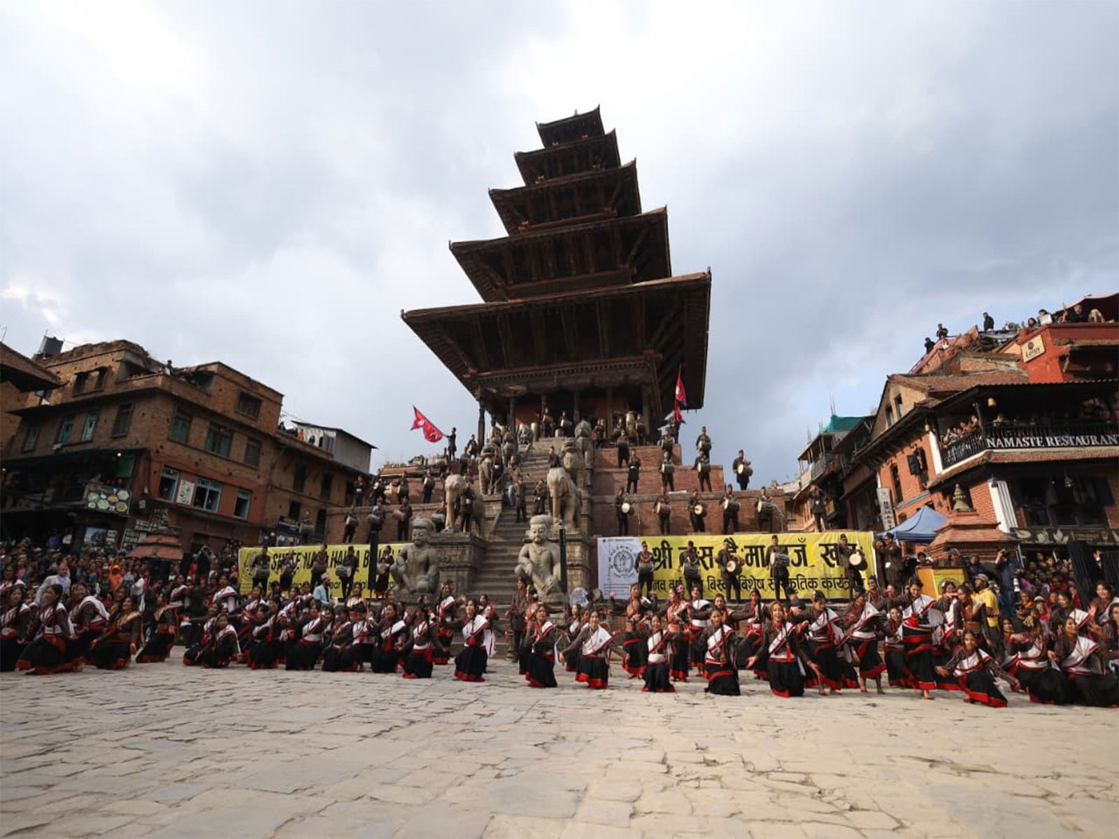 Performers in traditional attire present a cultural dance during Biska Jatra celebrations in Bhaktapur, Nepal. (Photo/ANI)