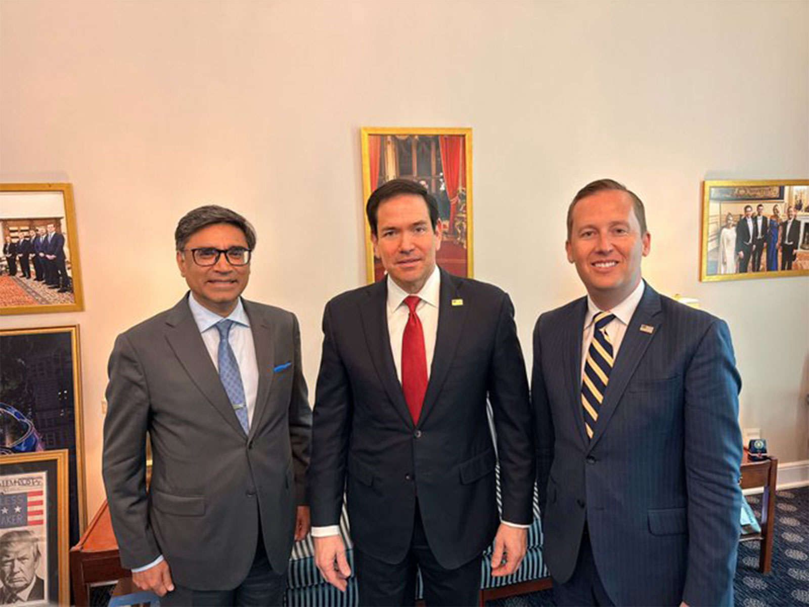 Foreign Secretary Vikram Misri (L), US State Secretary Marco Rubio (M) and US Ambassador to India Sergio Gor (R) [Photo/X@USAmbIndia)