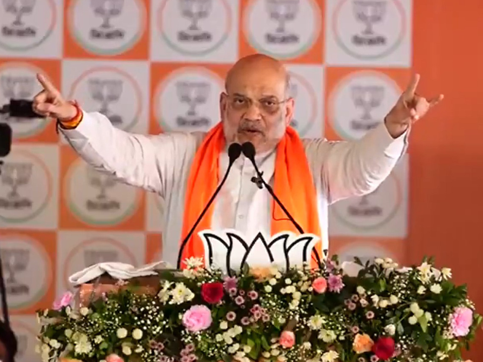 Union Home Minister Amit Shah addresses a public meeting in Debra. (Photo/ANI)