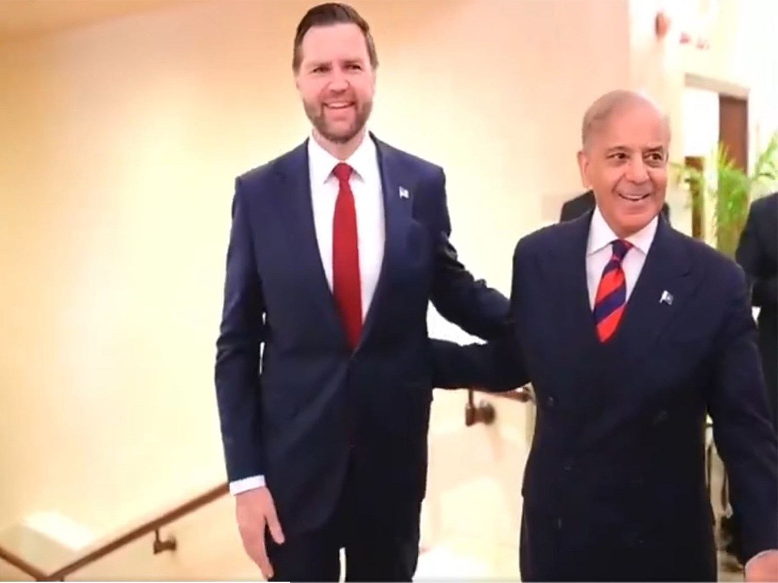 US Vice President JD Vance meets Pakistan PM Shehbaz Sharif in Islamabad during high-stakes diplomatic talks. (Photo/PTV/ANI))