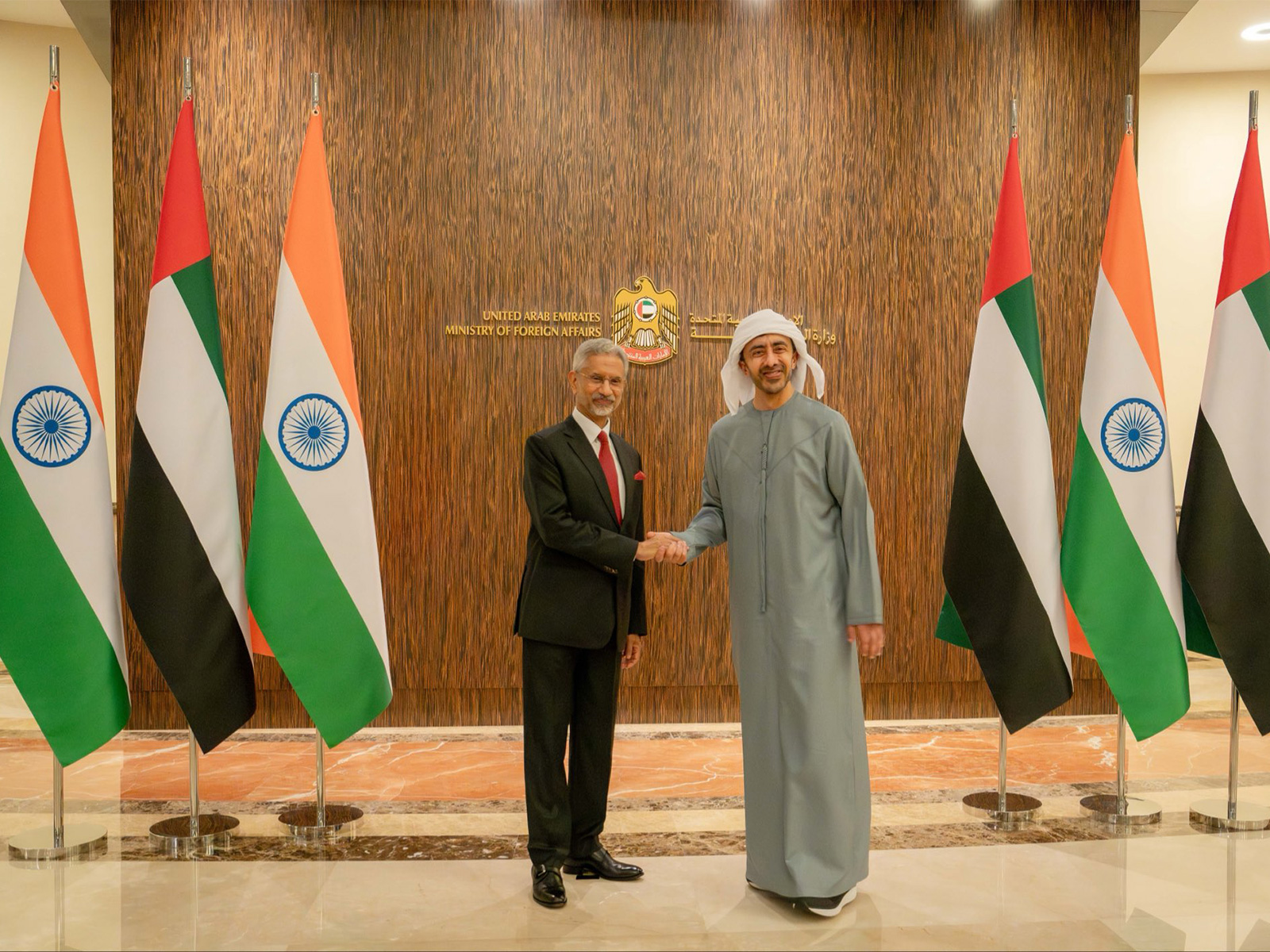 Jaishankar meets UAE DPM & FM  Sheikh Abdullah bin Zayed Al Nahyan in Abu Dhabi (Photo/X@DrSJaishankar)