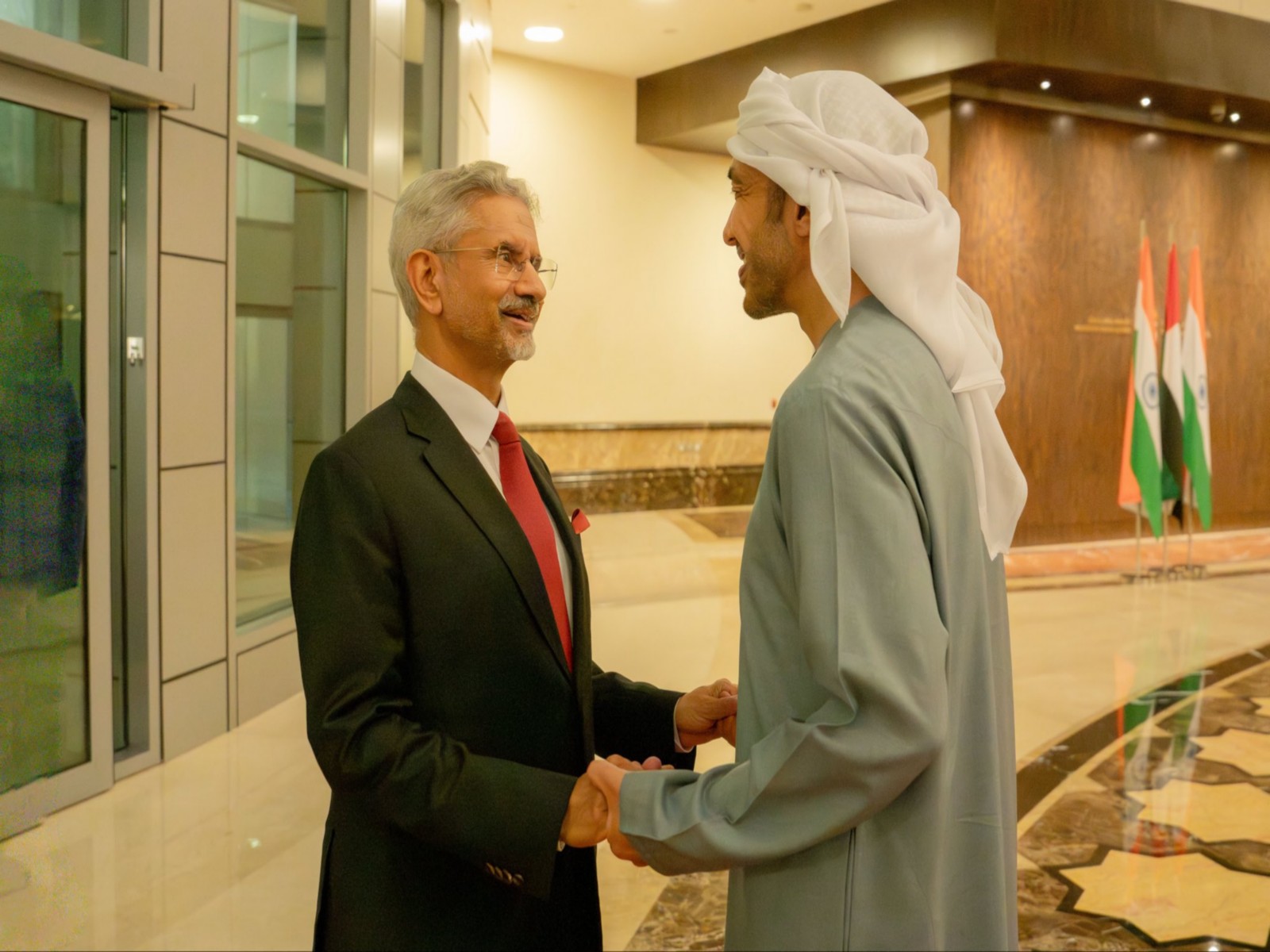 External Affairs Minister S Jaishankar with UAE Deputy Prime Minister and Foreign Minister Sheikh Abdullah bin Zayed Al Nahyan (Photo: X@DrSJaishankar)