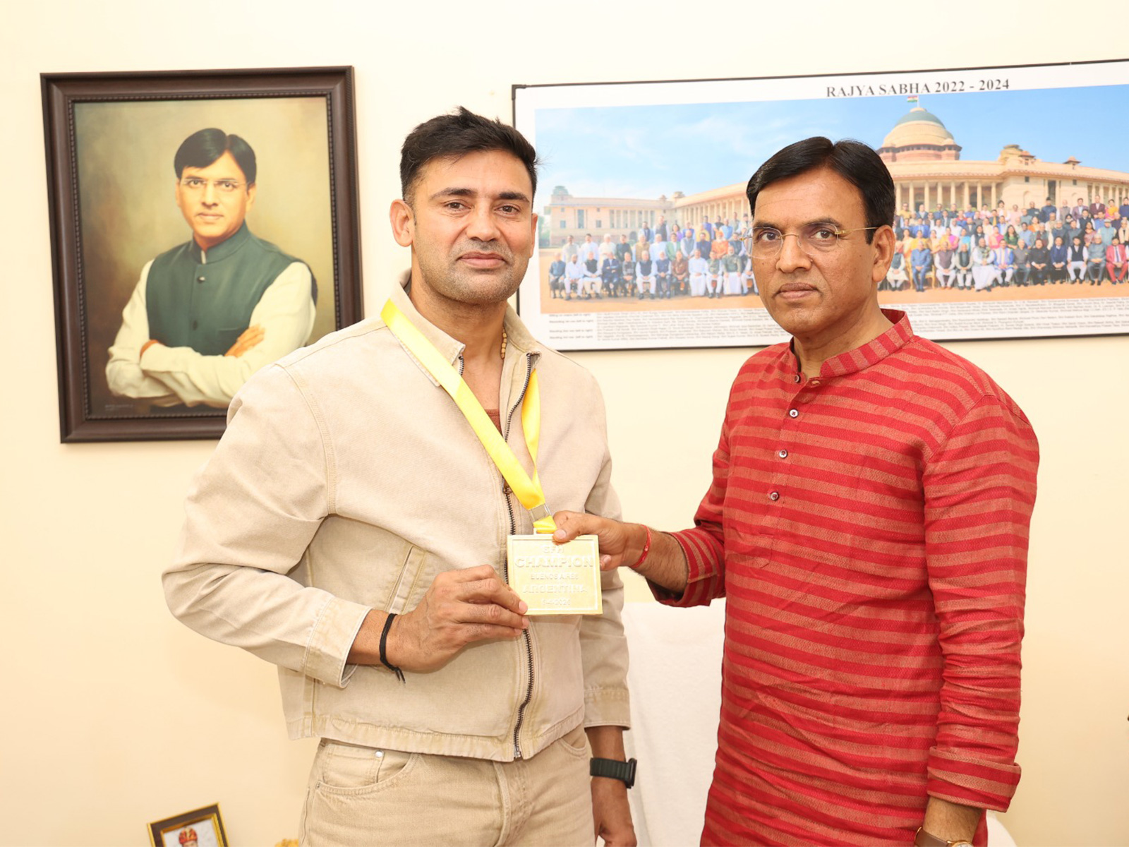 Union Sports Minister Mansukh Mandaviya and Sangram Singh. (Photo/SAI Media)
