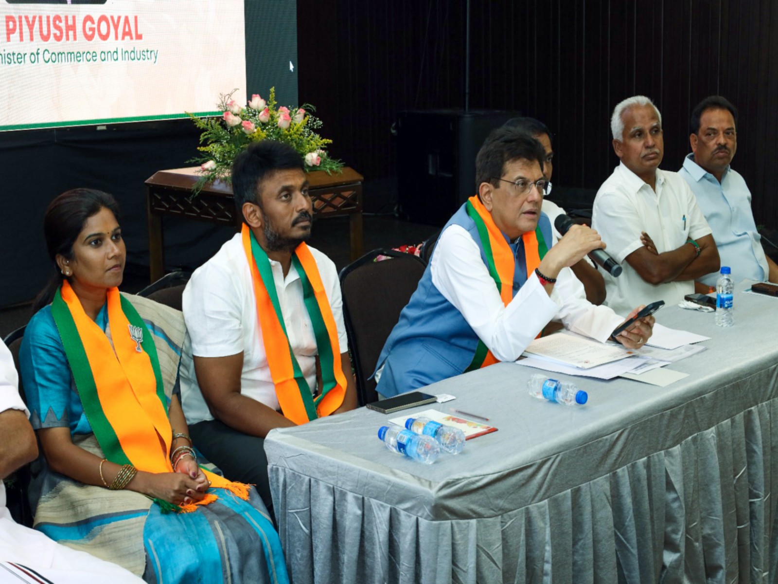 Union Minister Piyush Goyal speaks during an interaction with the business community, in Erode on Friday (Photo/ANI)