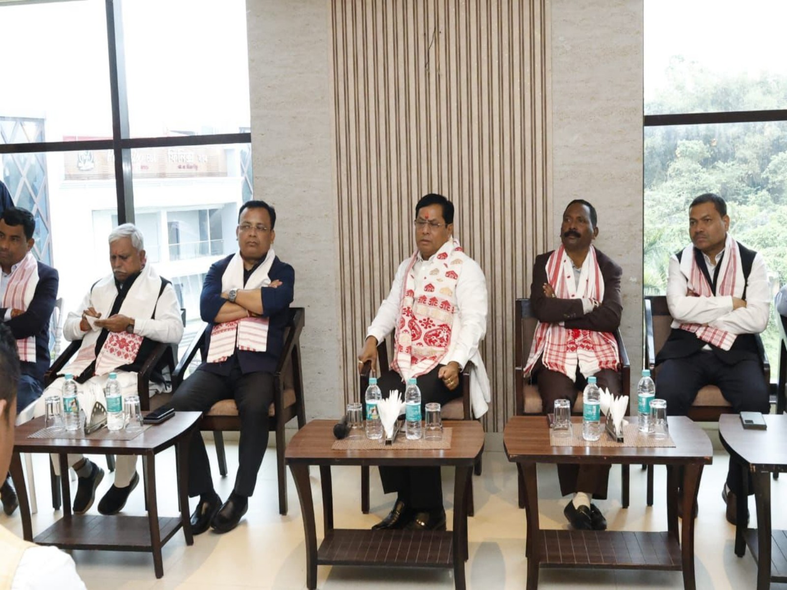 Union Minister Sarbananda with BJP Mandal presidents (Photo/ANI)