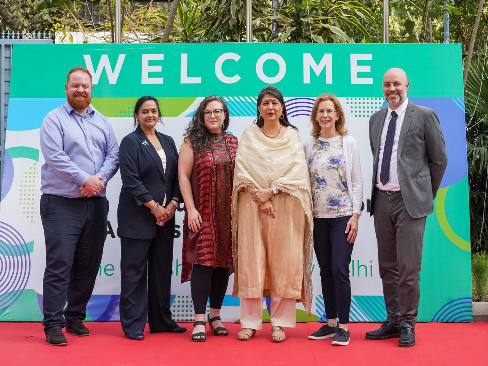Daniel Furness, Sudha Govindswamy, Sarah Pearl, Vanita Uppal OBE, Jane Larsson and Frederico Silva at the inaugural CIS India Institute, at The British School New Delhi