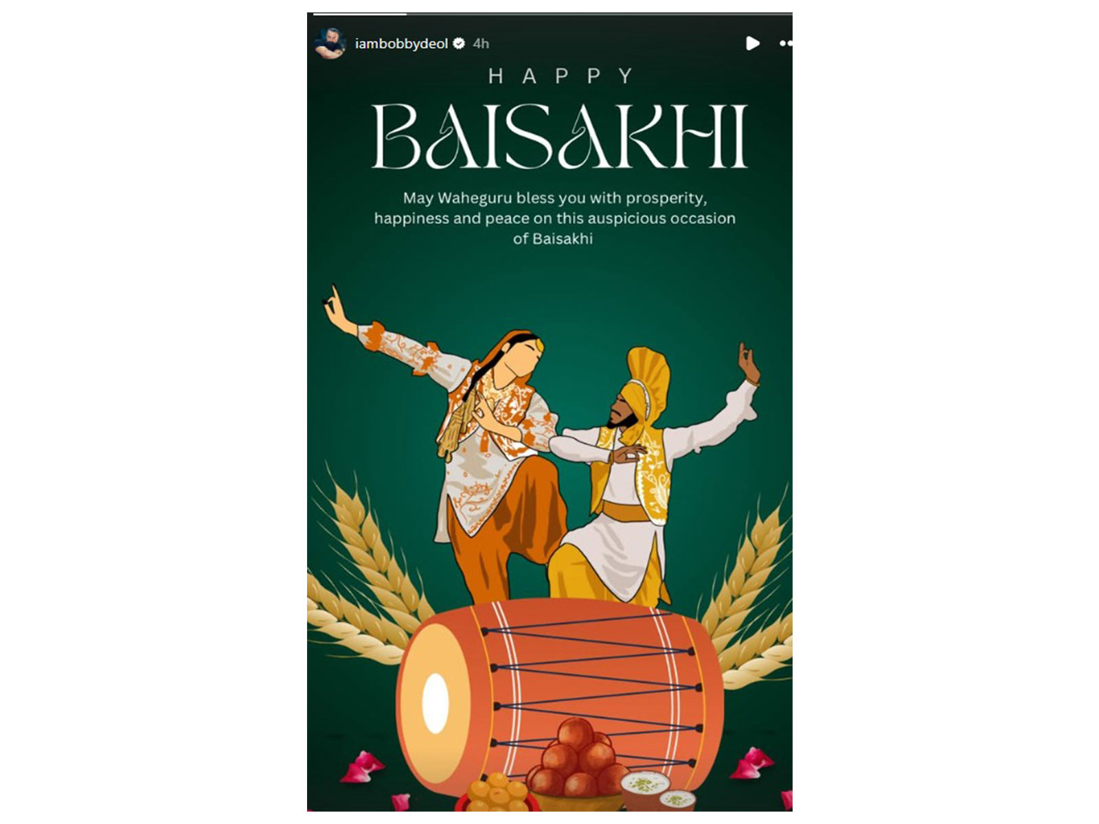 Bobby Deol wishes a Happy Baisakhi (Image source: Instagram@iambobbydeol)