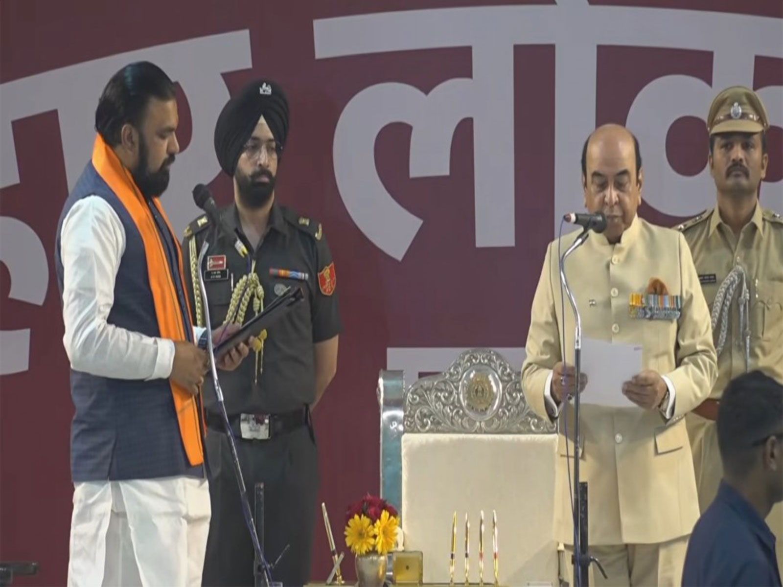 Bharatiya Janata Party (BJP) leader Samrat Chaudhary (left) takes oath as Bihar CM (Photo/ANI)