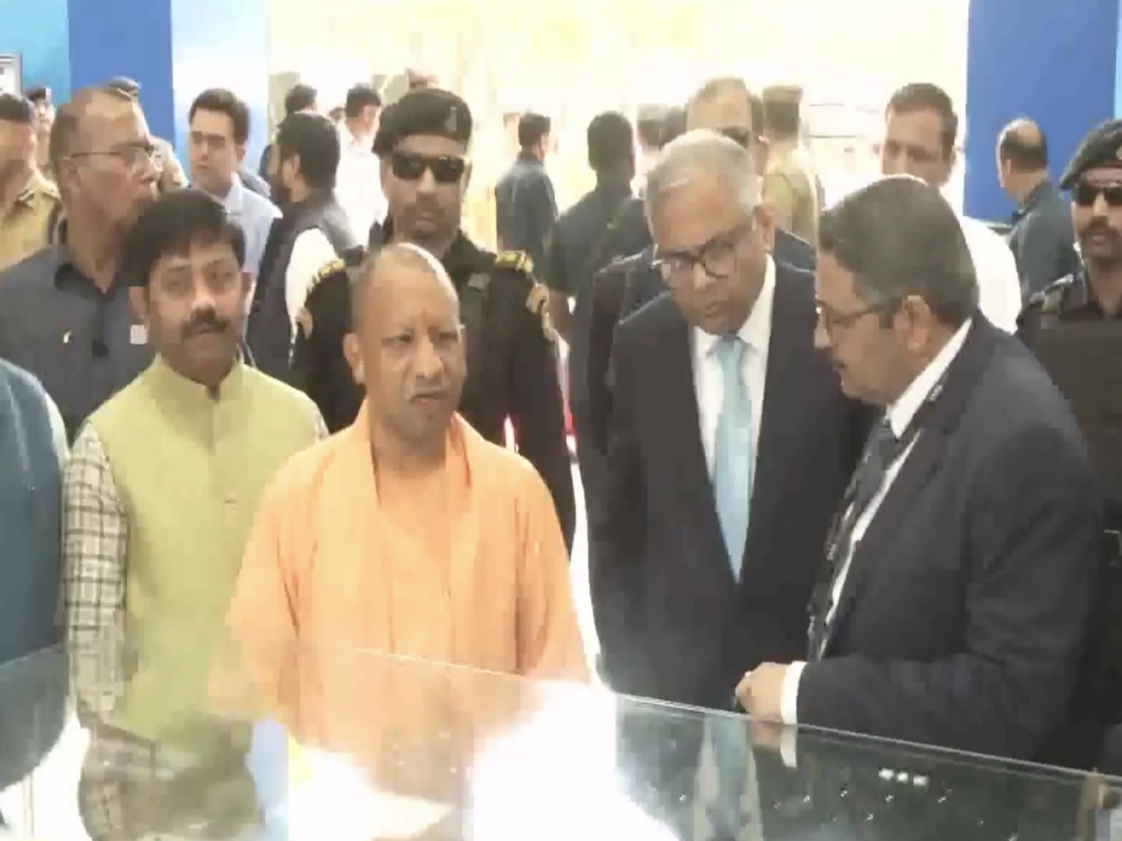 UP CM Yogi Adityanath and Tata Sons Chairman N Chandrasekaran at the roll out of the 10 lakhth vehicle (Photo/ANI)